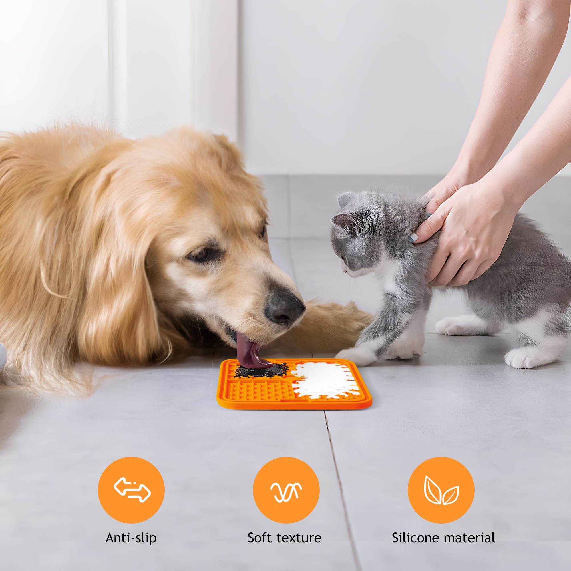 Coomazy 2-Pack Slow Feeder Lick Mat for Cats & Dogs - Non-Slip Pet Anxiety Relief Toy for Yogurt, Peanut Butter & Treats - BPA Free, Non-Toxic (Blue/Orange) - Perfect for Mealtime Fun & Stress Reduction