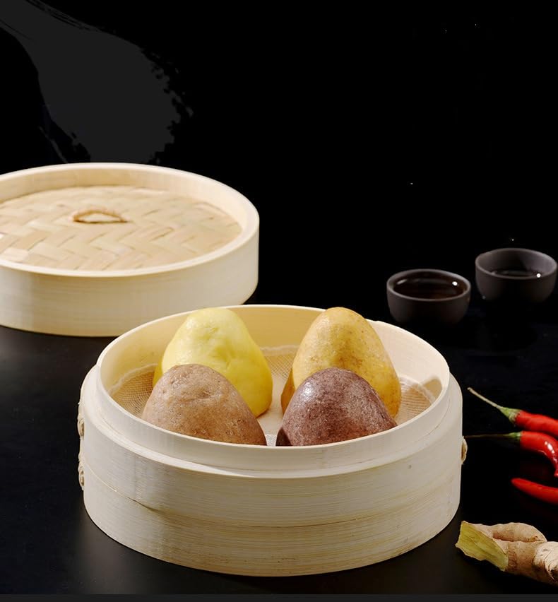Premium Bamboo Steamer Basket - Handmade 2-Tier Traditional Design for Dumplings, Dim Sum, Vegetables & Meat | Includes 2 Cotton Liners (6-Inch) | Perfect for Asian Cooking, Meal Prep & Healthy Steaming at Home