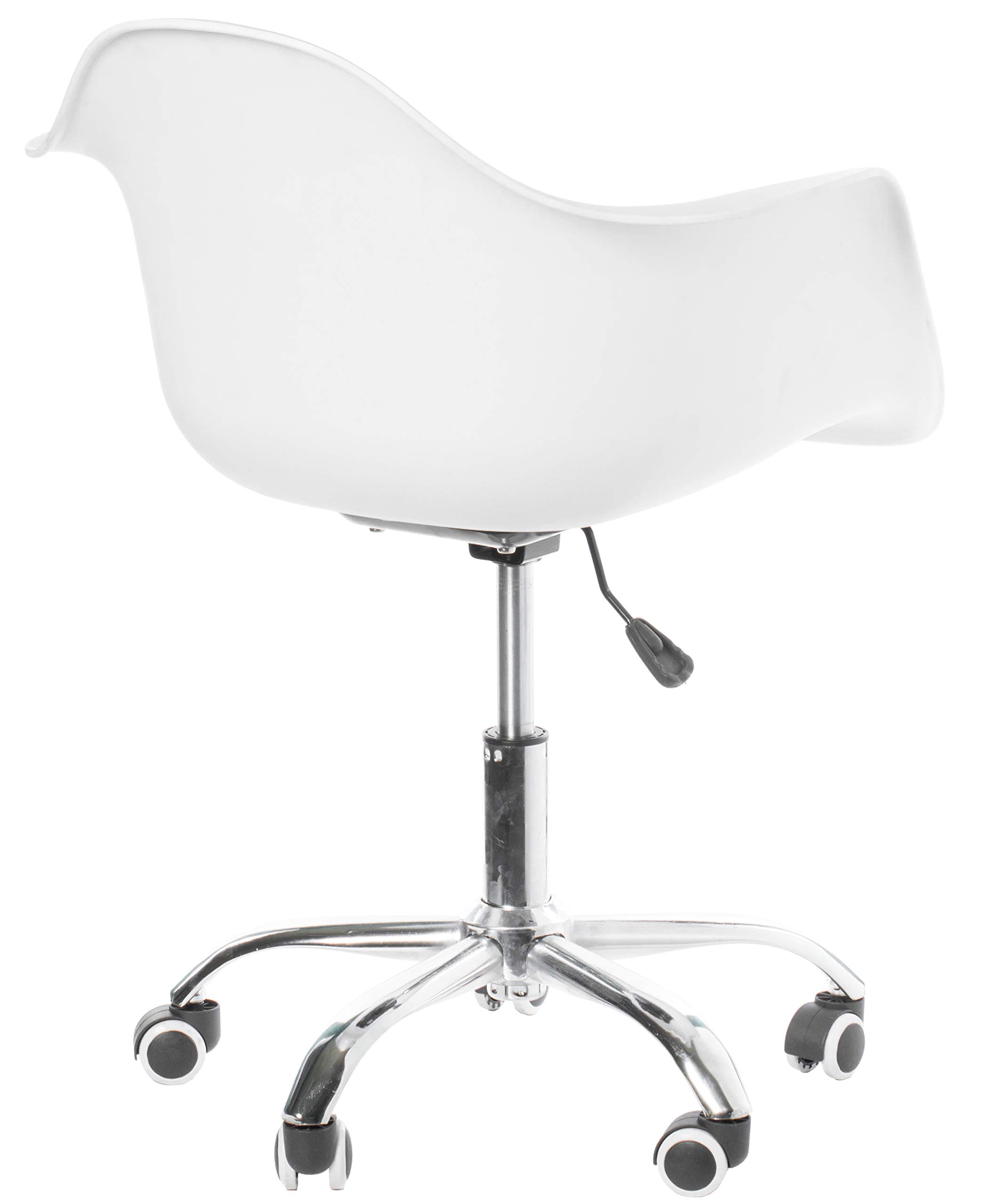 Fabulaxe Mid-Century Modern Swivel Office Chair with Rolling Wheels - Ergonomic Plastic Shell Task Chair in Bold White - Perfect for Home Office, Study & Workspace