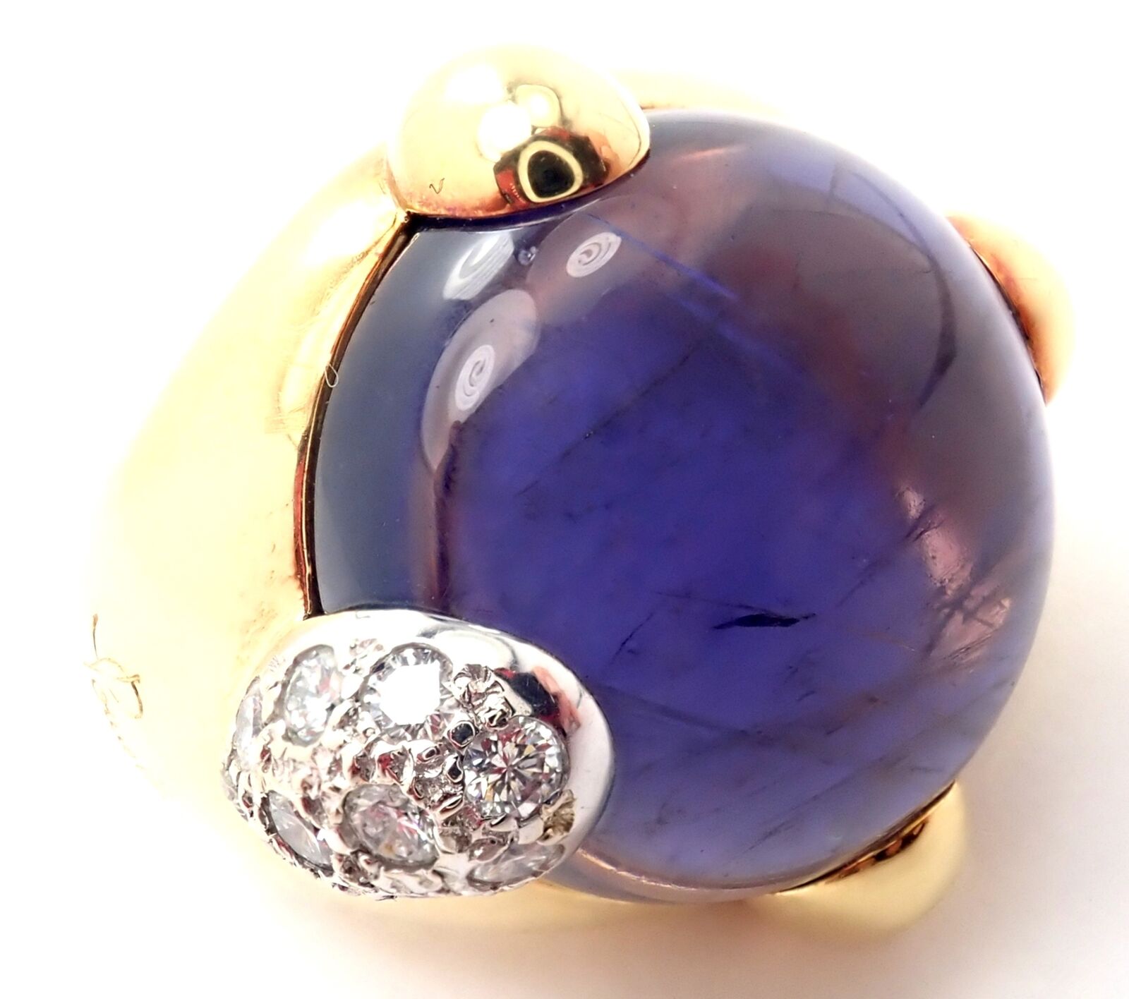 Authentic Pomellato Griffe 18K Yellow Gold Diamond & Iolite Ring for Women | Luxury Statement Jewelry for Weddings, Parties & Special Occasions