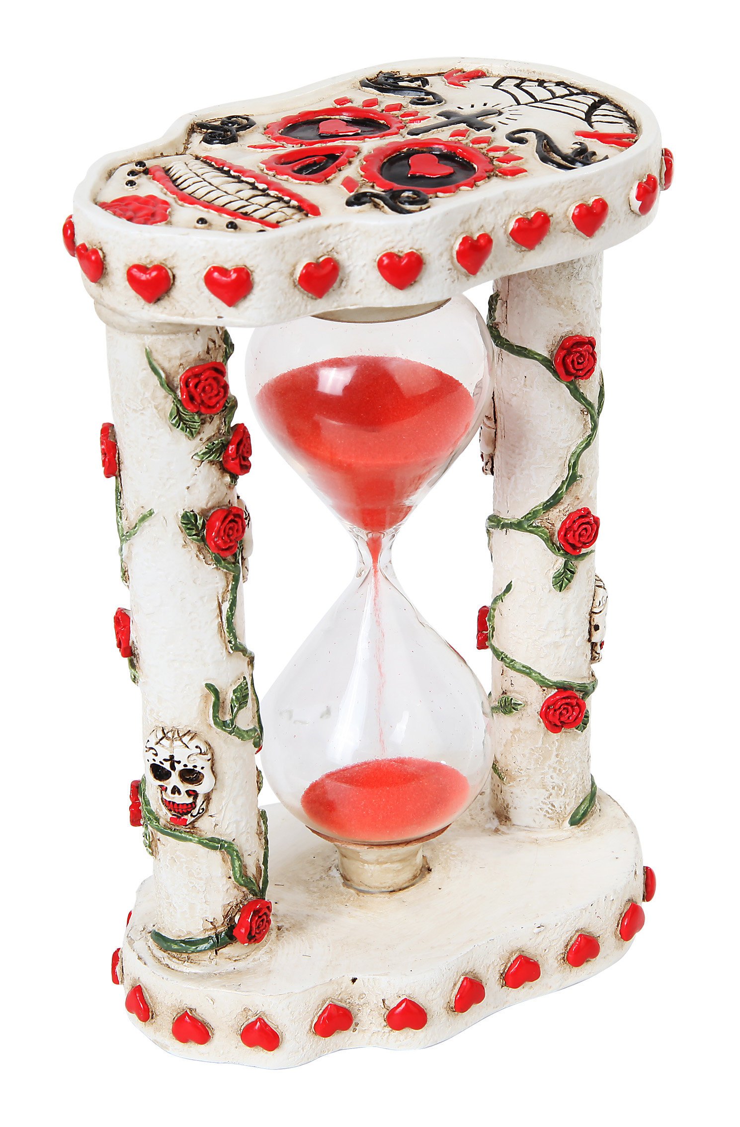 6.13 Inch Day of The Dead Roses Sand Timer Hourglass Statue - Mexican Sugar Skull Decor for Halloween, Dia de Muertos Celebration & Gothic Home Decor