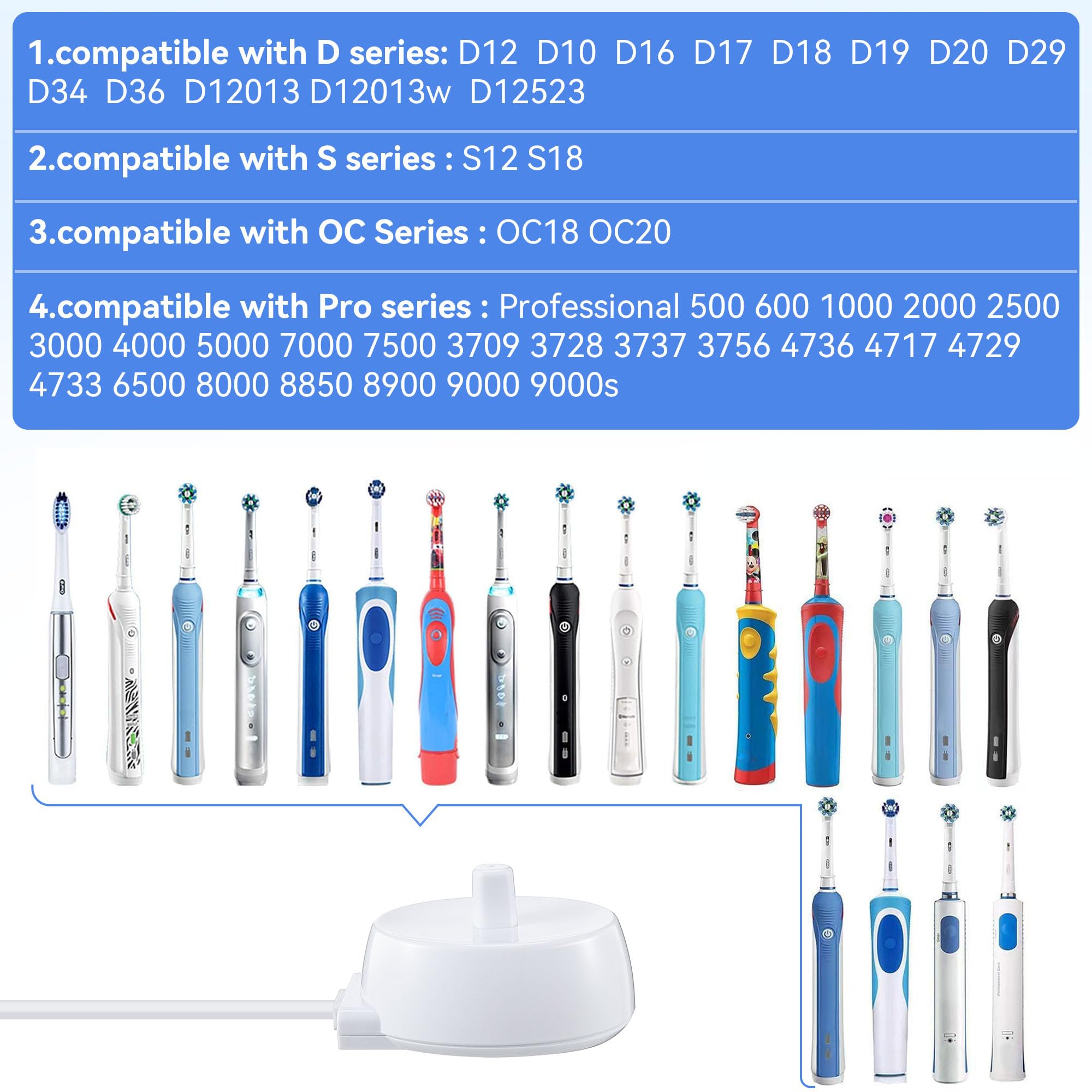9 Pack Electric Toothbrush Replacement Charger Base & Brush Heads - Universal Fit for Round Head Electric Toothbrushes - Perfect for Travel, Home & Office Use