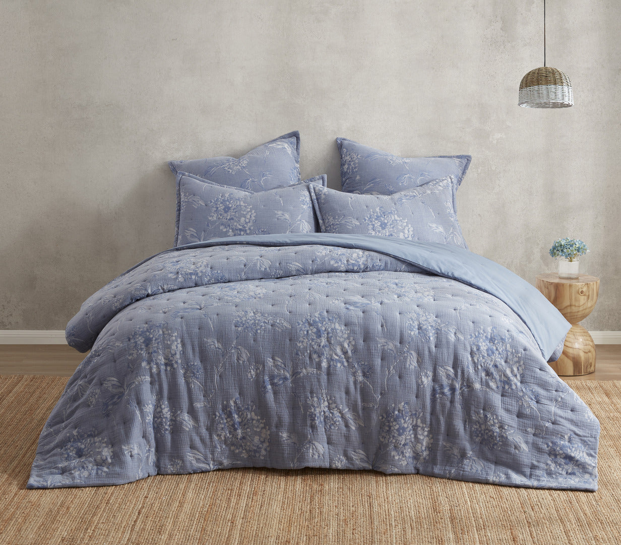 Premium Gigi Cotton Jacquard Quilt Set - Queen Size Blue Floral Bedding for Cozy Home Decor | Perfect for Master Bedroom, Guest Room & Airbnb Styling
