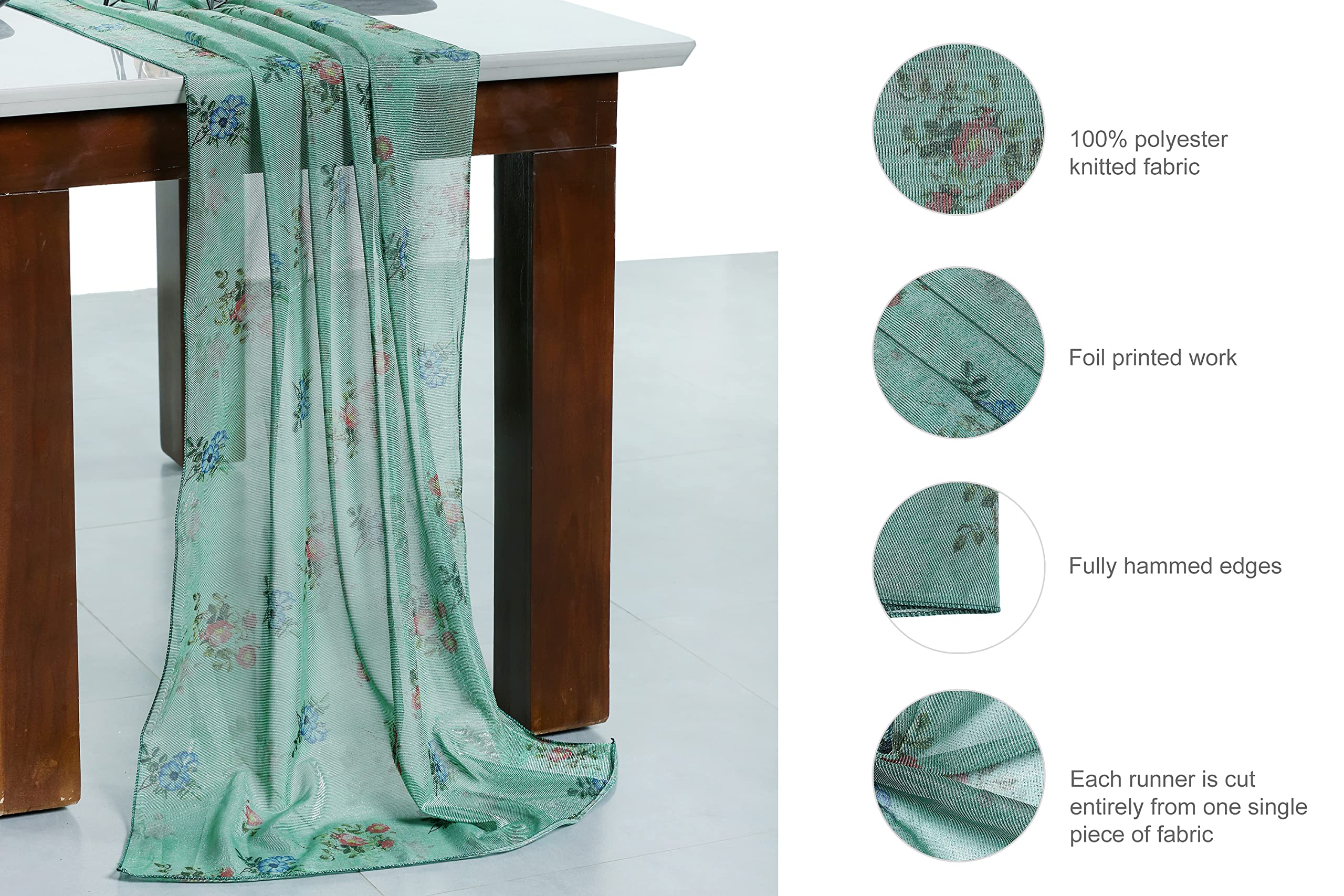 15-Pack Pistachio Green Foil Print Wedding Table Runner 20x120 Inch - Elegant Banquet Decor for 10ft Tables | Perfect for Wedding Receptions, Bridal Showers & Anniversary Celebrations