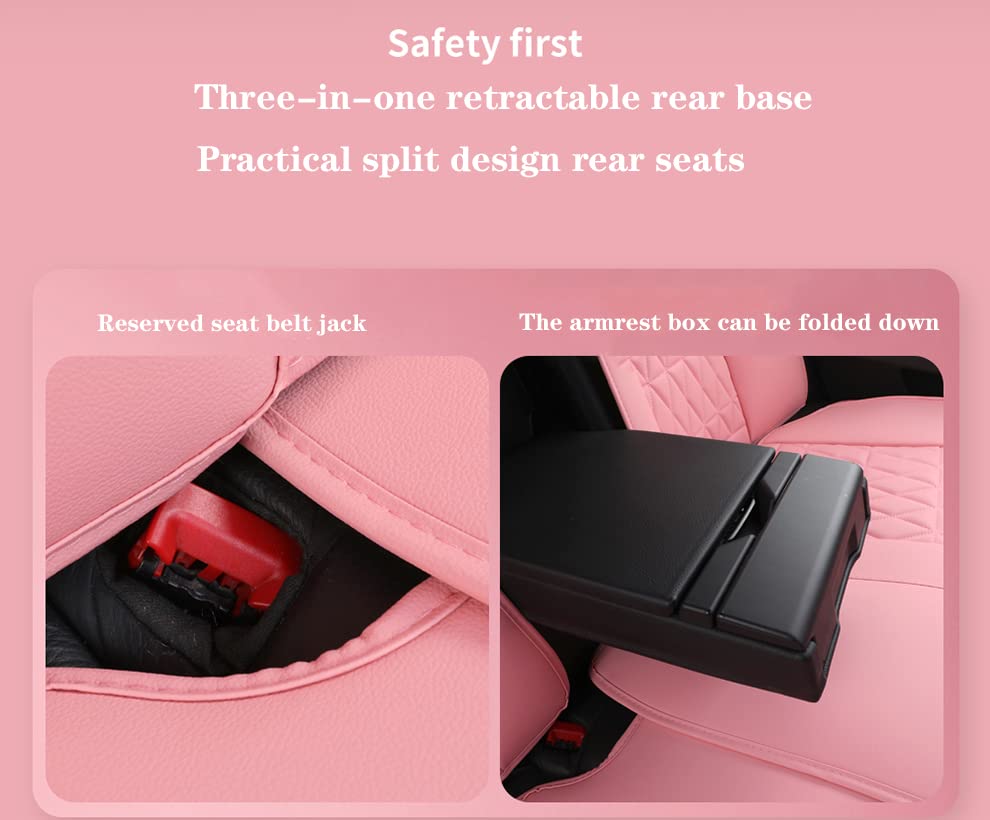 Premium Pink Leather Car Seat Covers Full Set (5-Piece) - Universal Fit for Cars, SUVs & Trucks - Soft Automotive Seat Protectors for Comfort & Style - Perfect for Daily Commute, Road Trips & Family Travel