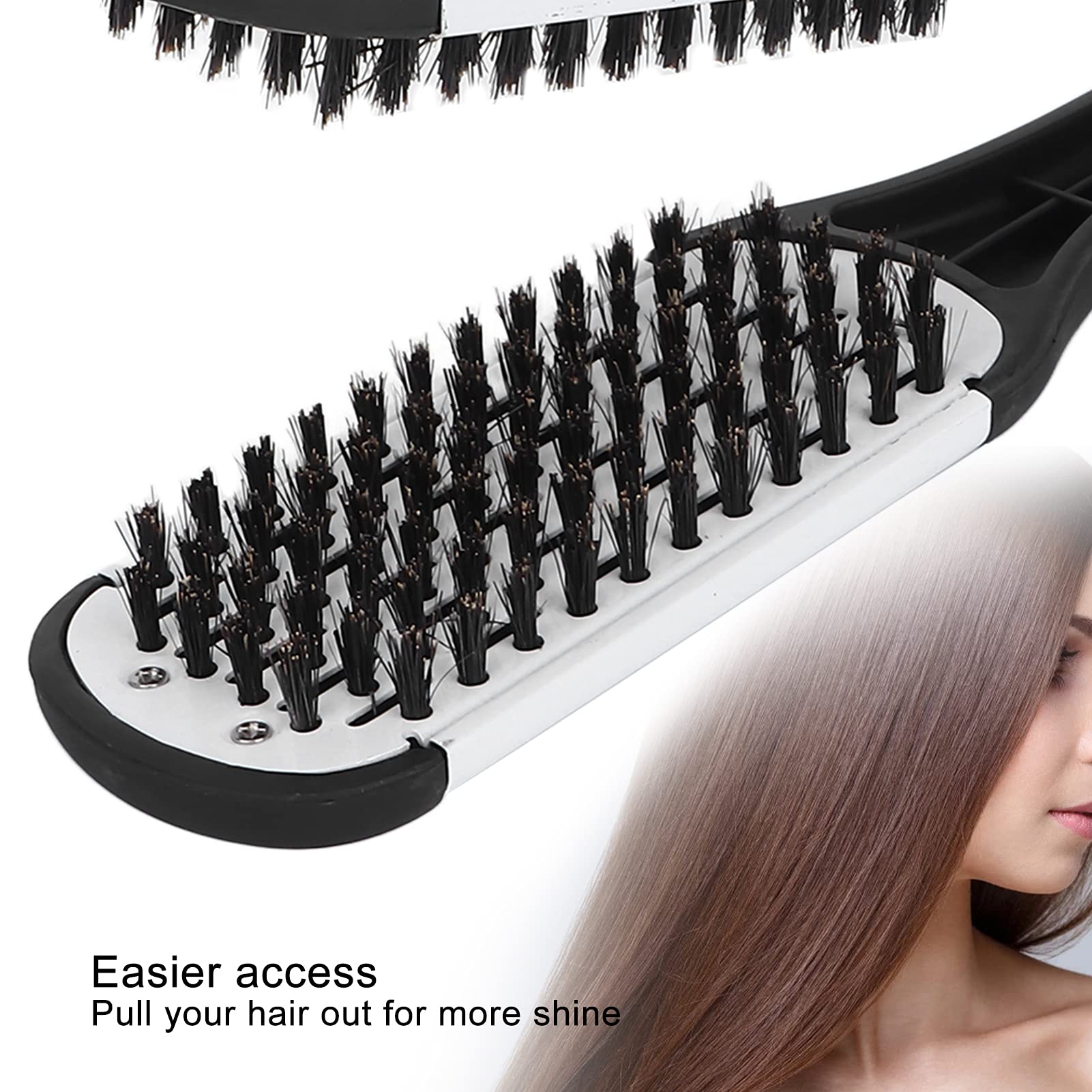 Double-Sided Hair Straightening Brush Clamp - Multifunctional Styling Tool for Men & Women | Improves Hair Health | Perfect for Home Use & Travel (White)