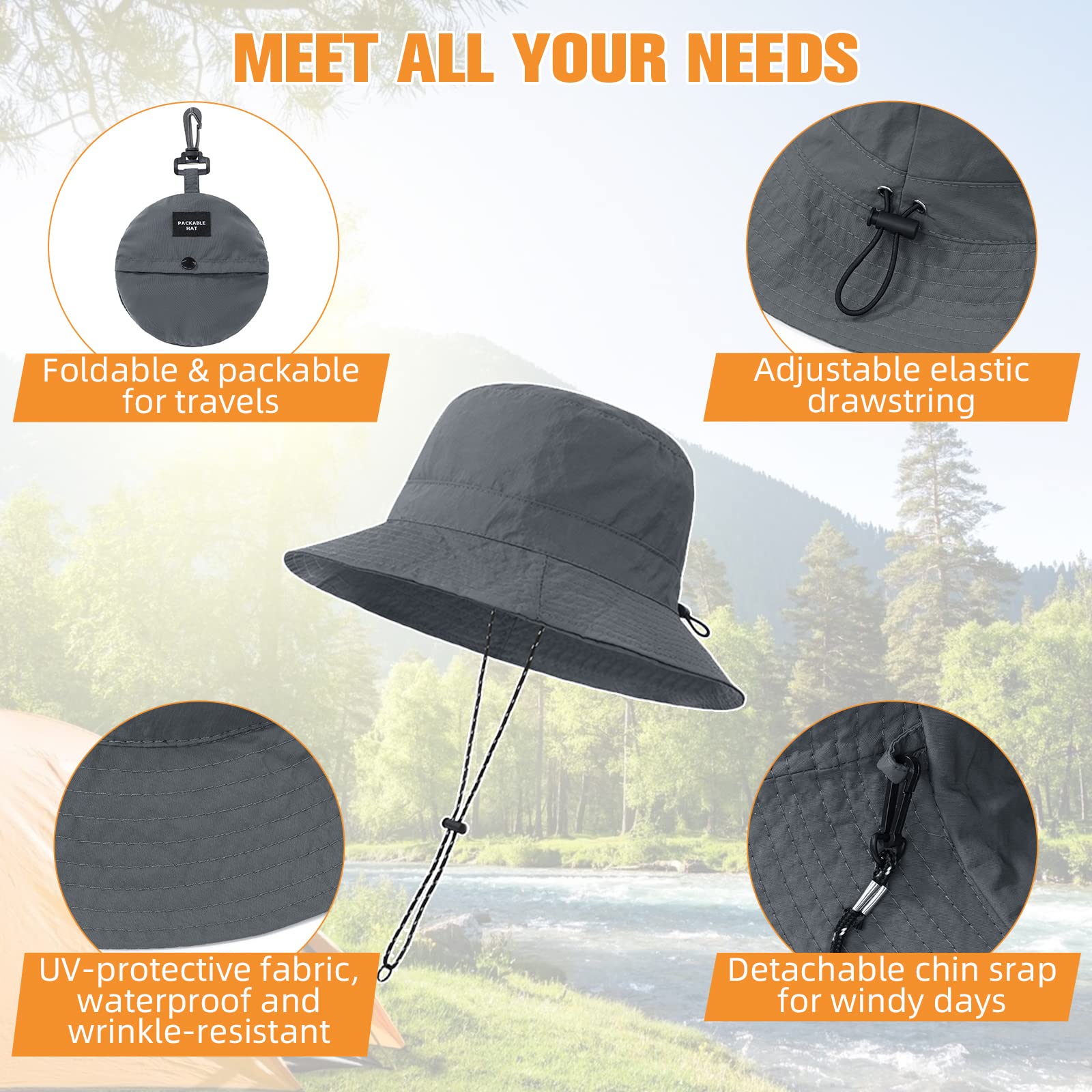Waterproof Bucket Hat for Women & Men - Wide Brim Sun Hat Foldable for Hiking, Fishing, Beach & Safari | UV Protection Outdoor Boonie Hat for Travel & Summer Activities