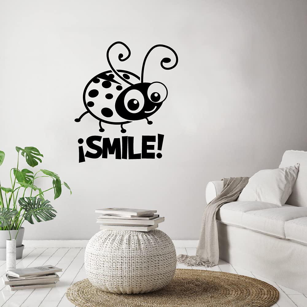 Smiling Ladybug Vinyl Wall Sticker - Cute Animal Insect Decal for Kids Room, Nursery, Playroom & Home Decor - 20x20 Inch Removable Art - Perfect for Children's Bedroom, Kindergarten & Party Decorations