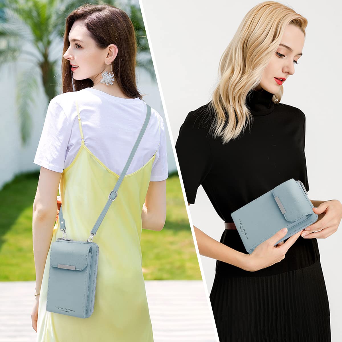 REETEE Women's PU Leather Crossbody Phone Bag with Credit Card Slots - Small Shoulder Purse Wallet for iPhone & Android Phones Under 6.5 Inch (Blue) | Perfect for Travel, Shopping & Everyday Use