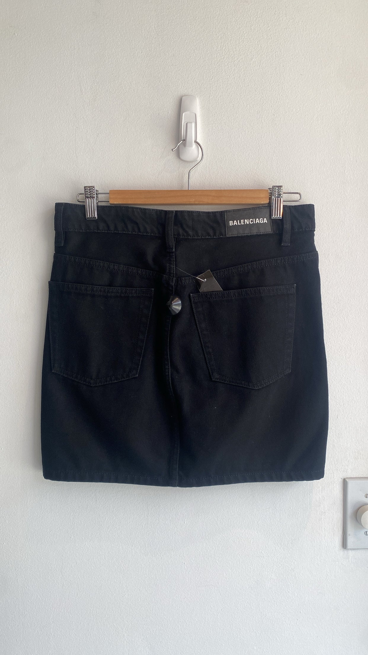 Balenciaga Black Denim Mini Skirt Size 38 - Stylish High Waisted A-Line Skirt for Women | Perfect for Casual Outfits, Night Out & Streetwear Fashion