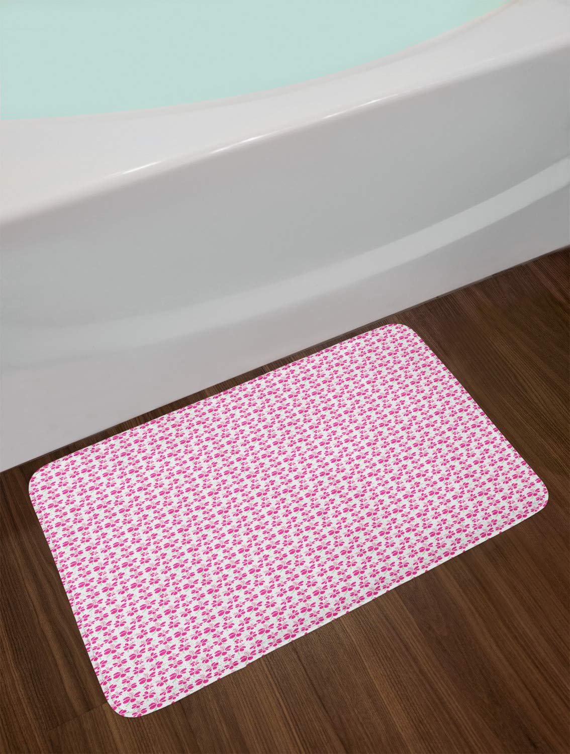 Ambesonne Floral Bath Mat - Pink Flower Petals Design with Non-Slip Backing, 30.2