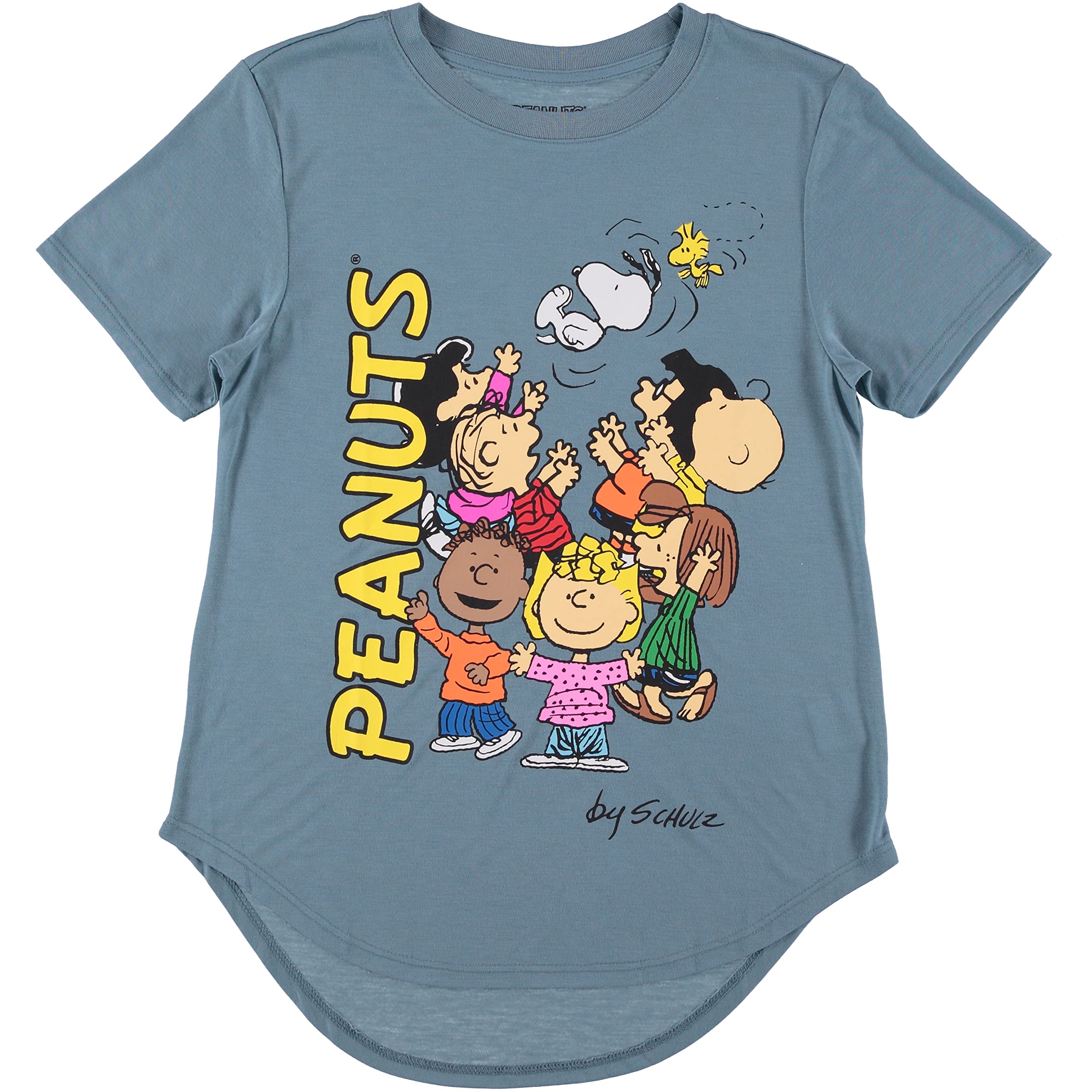 Women's Snoopy Graphic T-Shirt - Cute Peanuts Cartoon Print Tee with Curved Hem | Casual Outfit for Juniors, Streetwear, College Fashion & Everyday Wear