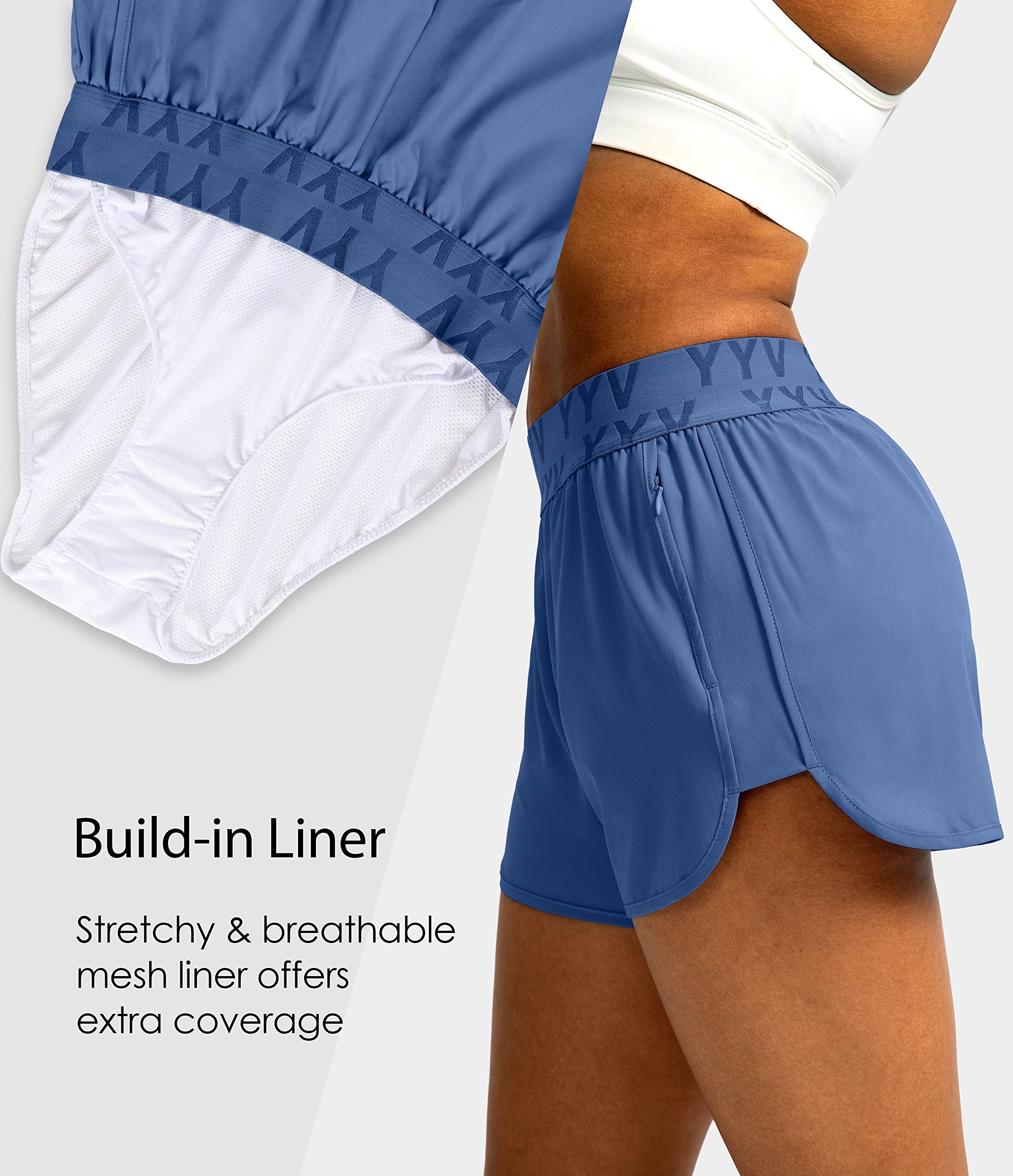 YYV Women's Running Shorts with Zipper Pockets - Quick-Dry, Elastic Waistband Athletic Gym Shorts with Liner - Perfect for Jogging, Workouts & Yoga