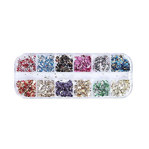 Ymibull 12 Colors Nail Sequins - Aluminum Irregular Mirror Glitter Foil for Nail Art Decor, 3D Tape On Nails, Gold & Silver Foil Stickers - Perfect for DIY Manicures, Salon Nail Designs, and Party Nail Art