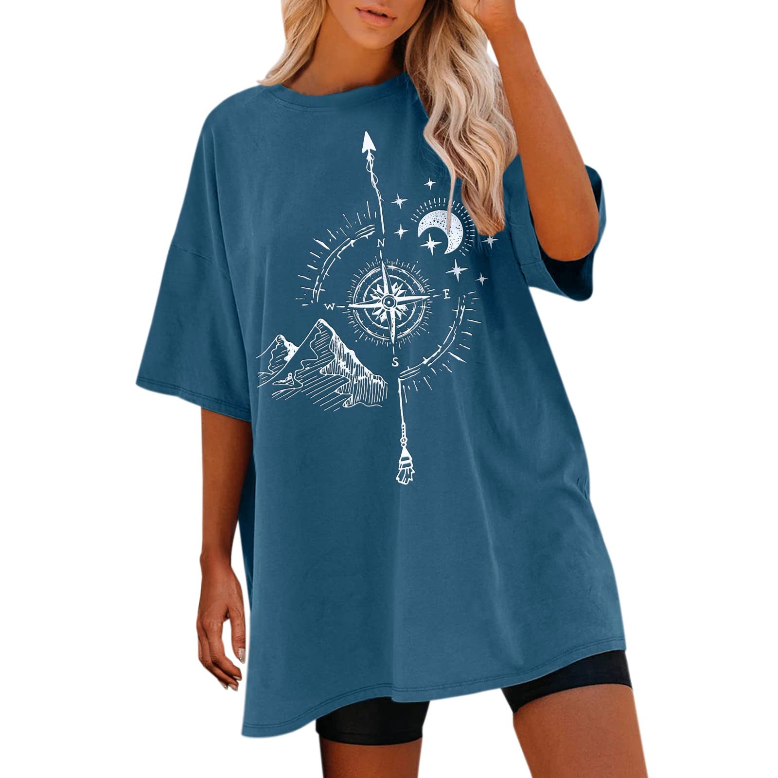 Funny Graphic Tees for Women - Oversized Short Sleeve T-Shirt with Sun and Moon Design | Casual Wear, Street Style & Festival Outfits