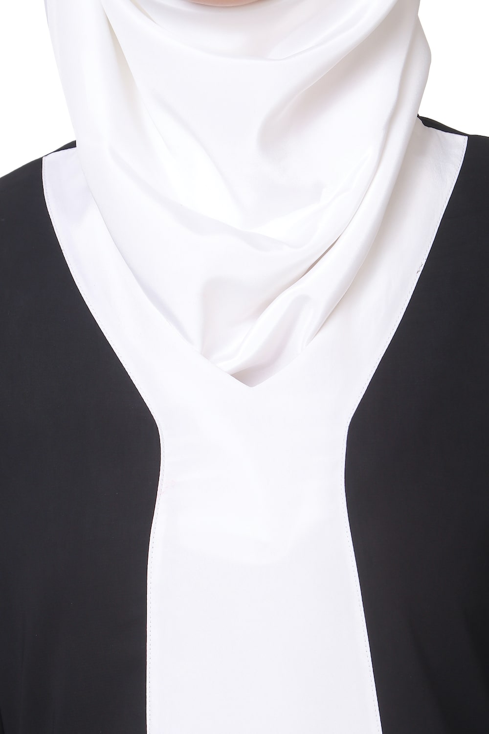 Elegant Black and White Contrast Panel Abaya - Modest Islamic Dress for Women - Perfect for Prayer, Mosque, and Special Occasions