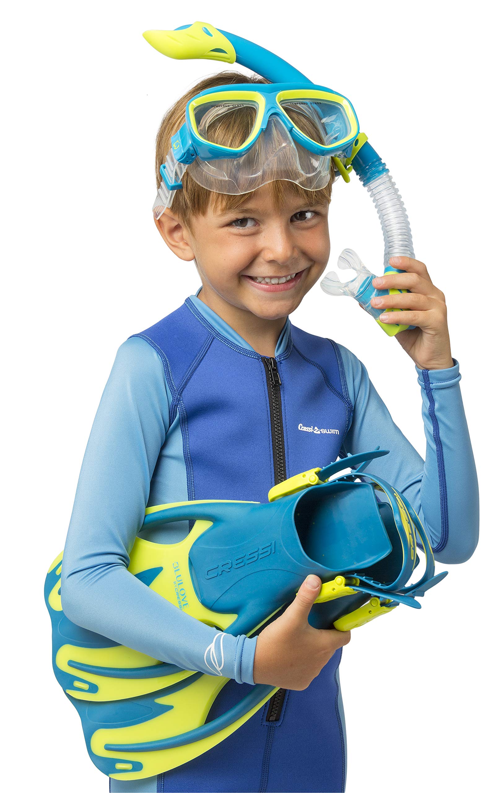 CRESSI Rocks Kids Snorkeling Set - Full Face Snorkel Mask, Fins & Snorkel for Children - Perfect for Pool, Beach & Ocean Swimming Adventures
