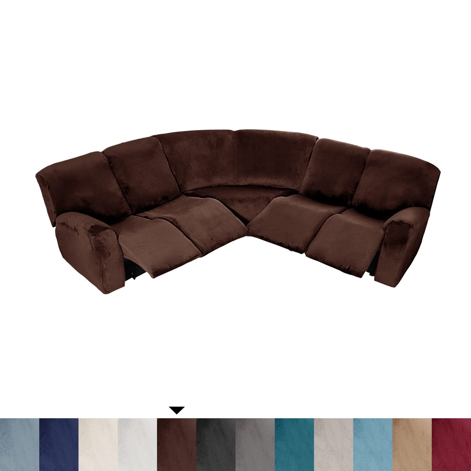 7-Piece L-Shaped Velvet Stretch Recliner Corner Sofa Cover - Soft, Washable & Durable Furniture Protector for Sectional & L-Shaped Reclining Sofas (Chocolate Brown) | Perfect for Living Room, Family Room & Home Theater Seating Protection