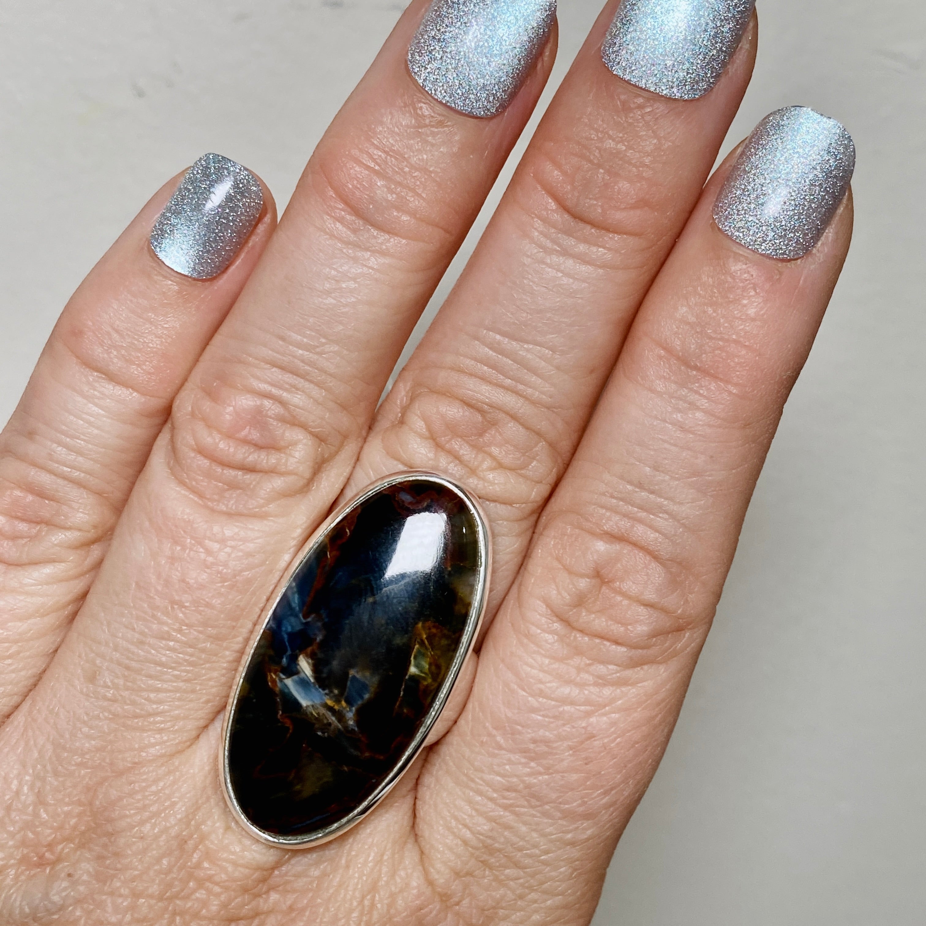 Pietersite Oval Cabochon Ring - Size 8 - Natural Stone Jewelry - PRGJ898 - Perfect for Boho Fashion & Spiritual Healing