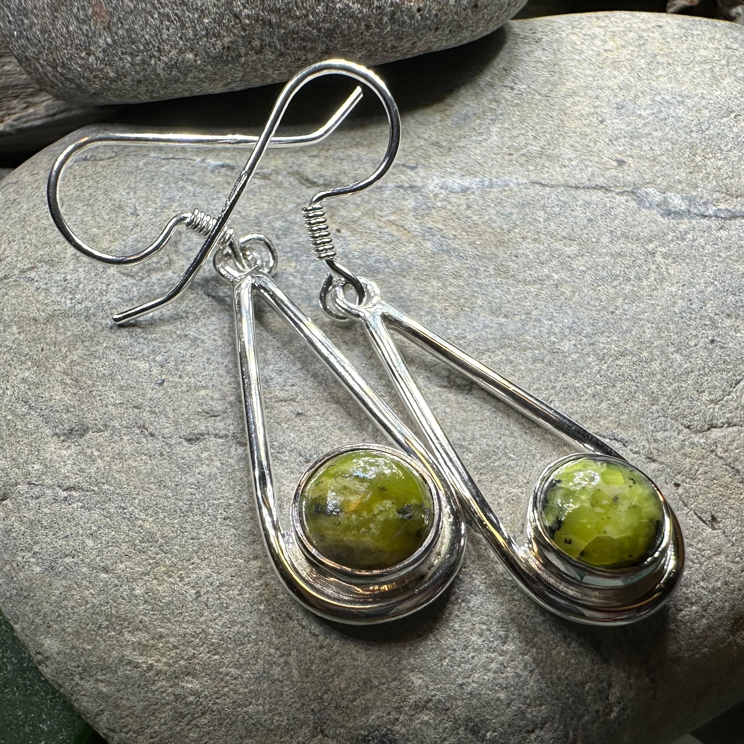 Connemara Marble Irish Sliabh Earrings - Handmade Celtic Jewelry for Women, Genuine Green Stone Dangle Earrings - Perfect for St. Patrick's Day, Irish Weddings & Boho Fashion