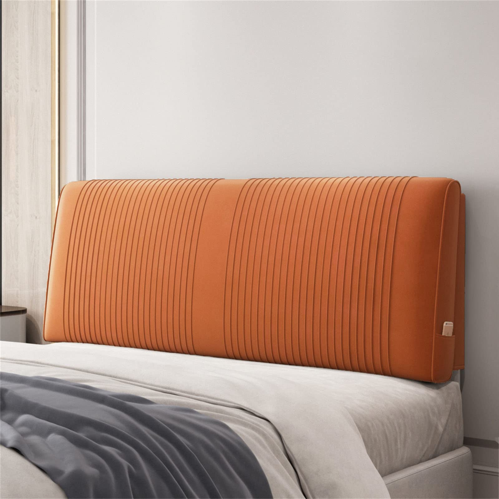 King Size Headboard Cushion - Double Bed Backrest Pillow with Removable Cover - Lumbar Support & Reading Wedge for Dorm, Hotel, Daybed (Orange, 53