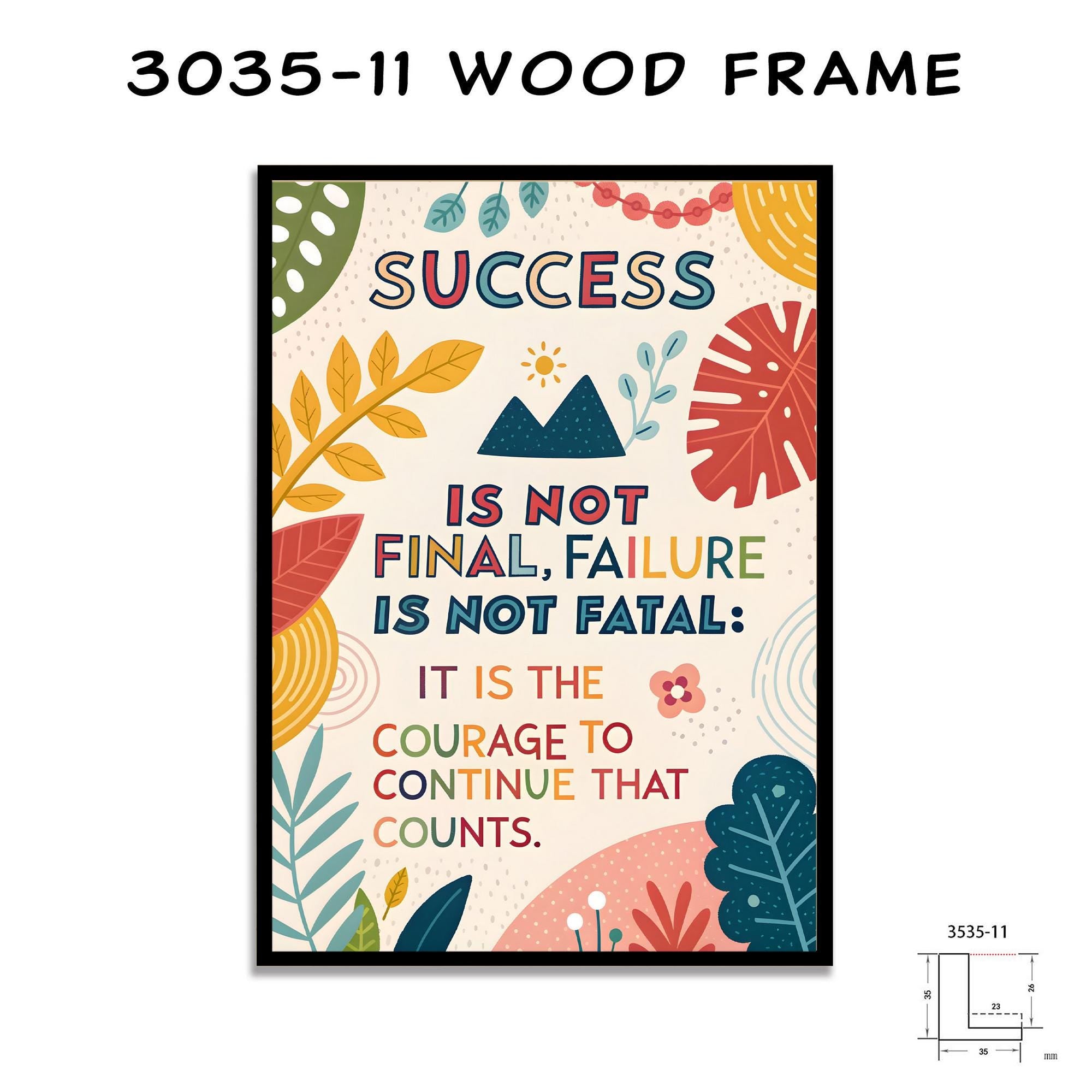 Motivational Wall Art Print - Inspirational Success Quote with Colorful Botanical Design by George Miller - Perfect for Home Office, Living Room & Bedroom Decor