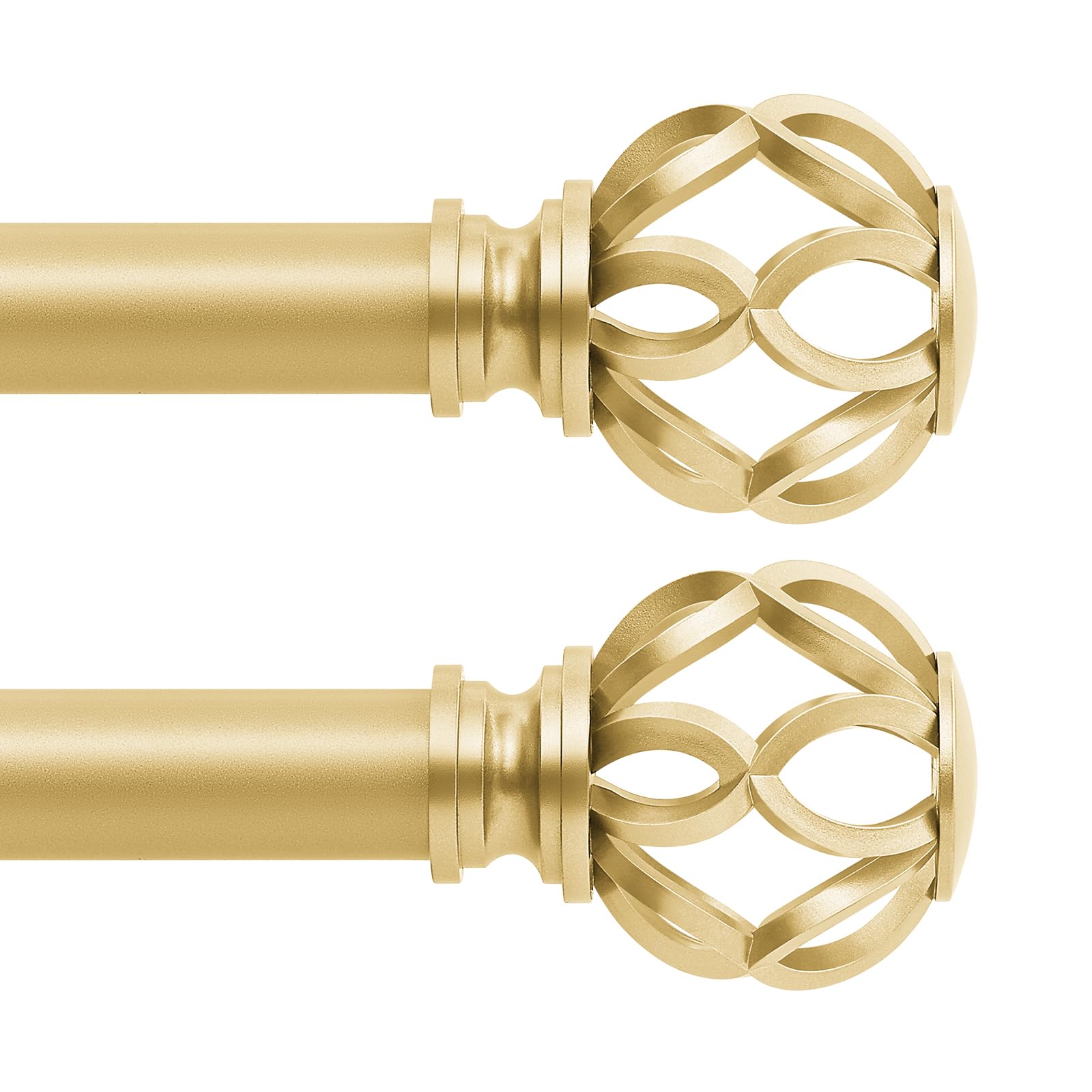 2 Pack Gold Curtain Rods 48-84 Inch Adjustable (4-7Ft) - Heavy Duty Decorative Twist Cage Single Window Rod Set 36-88