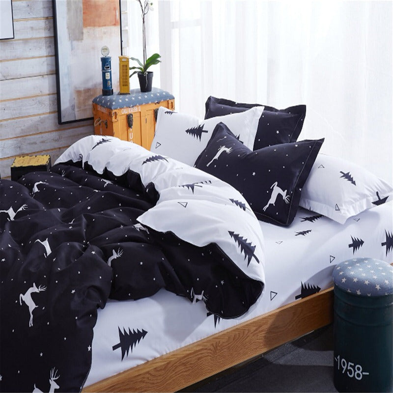 Christmas Tree and Deer Bedding Set - Cozy Holiday Themed Bed Sheets for Winter Decor - Perfect for Christmas Bedroom Decorations & Festive Home Styling