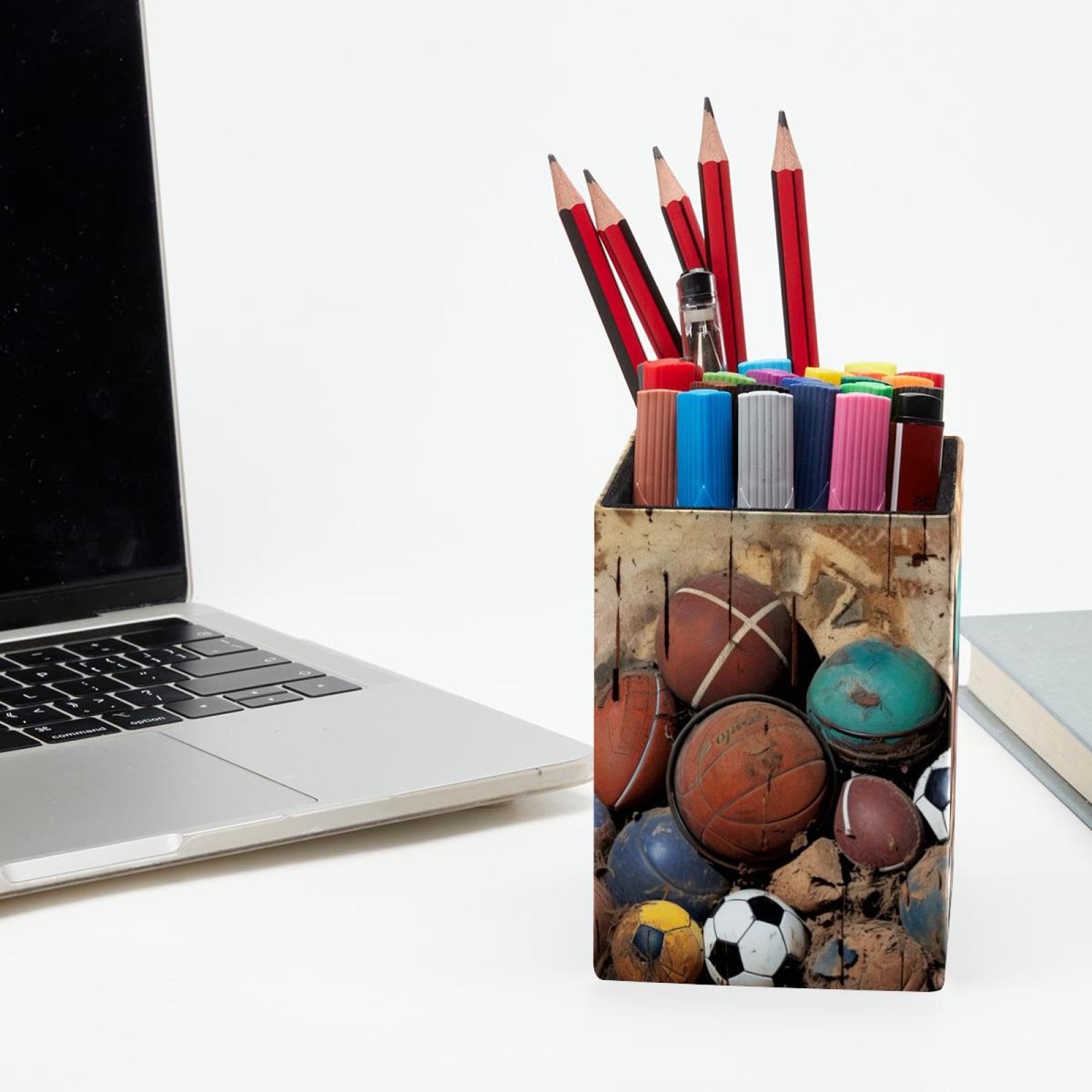 Basketball Pen Holder for Desk - Stylish Pen Organizer with Sports Theme for Baseball, Football Fans - Perfect Desk Accessories for Office, School & Home Decor