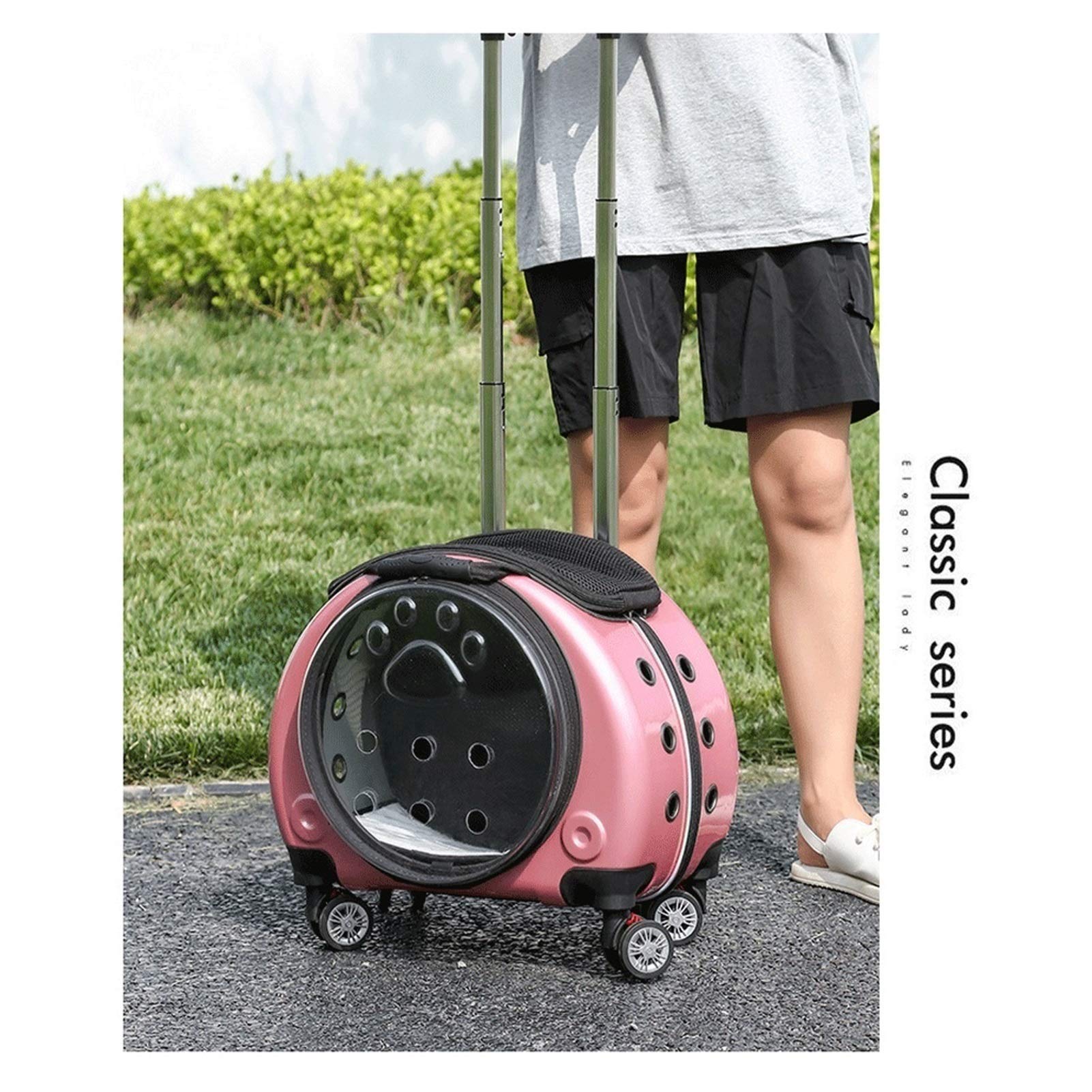 Premium Cat & Dog Carrier Backpack with 360° Wheels - Elegant Pet Rolling Travel Bag for Small Dogs & Cats | Durable Stroller with Ventilation & Smooth Mobility | Perfect for Air Travel, Vet Visits & Outdoor Adventures (Pink)
