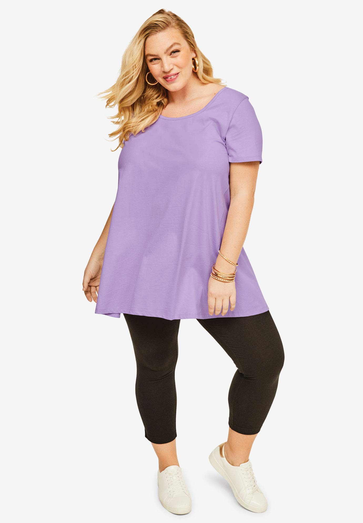 Roaman's Women's Plus Size Scoop Neck Swing Ultimate Tunic Top - Flowy Casual Blouse for Work, Church & Everyday Wear