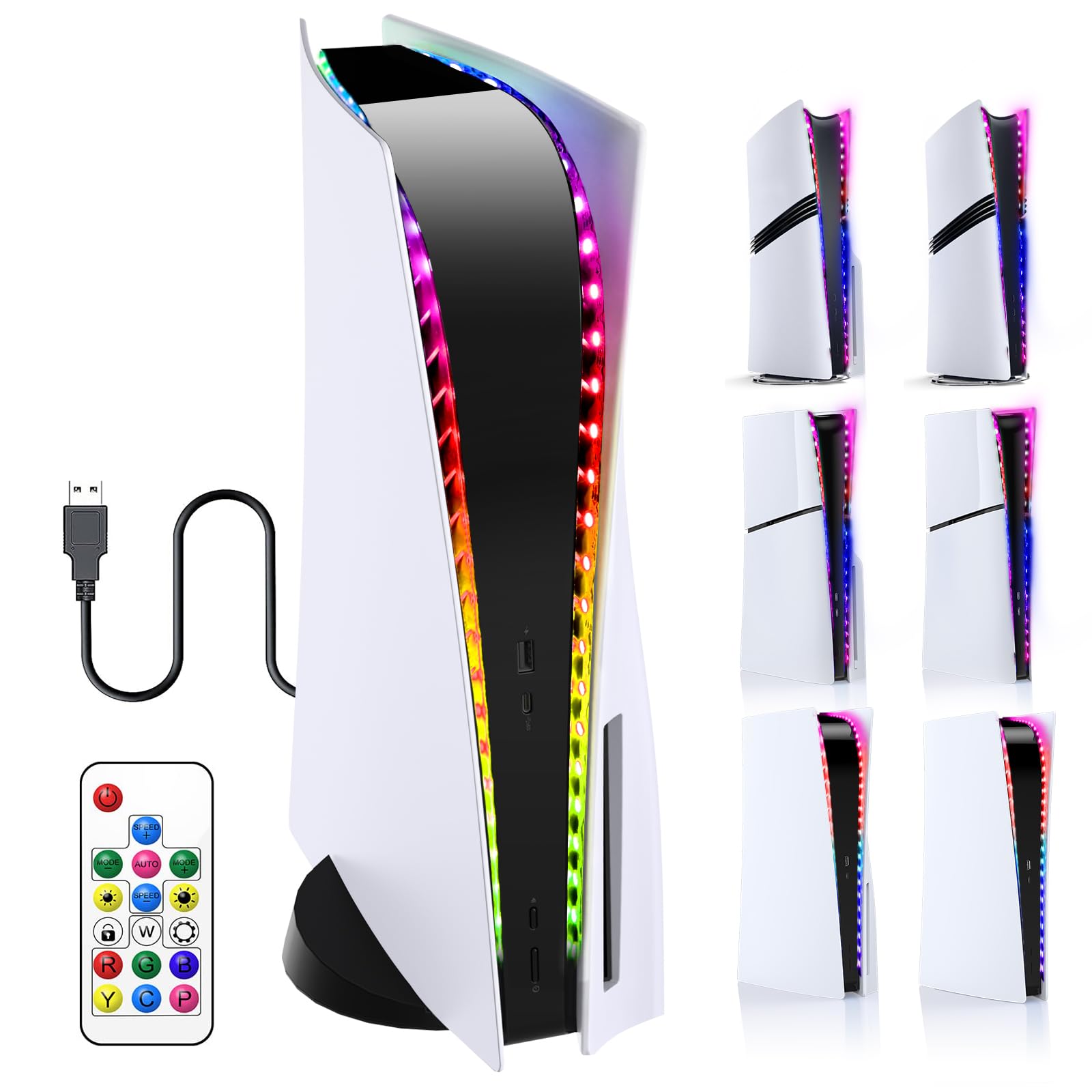 FASTSNAIL RGB LED Light Strip for PS5 - 7 Colors & 358 DIY Modes | Compatible with PS5 Pro/PS5 Slim/Original PS5 | Gaming Room Decor & Ambient Lighting for PlayStation 5 Console | Perfect for Gaming Setups & Home Theater Lighting