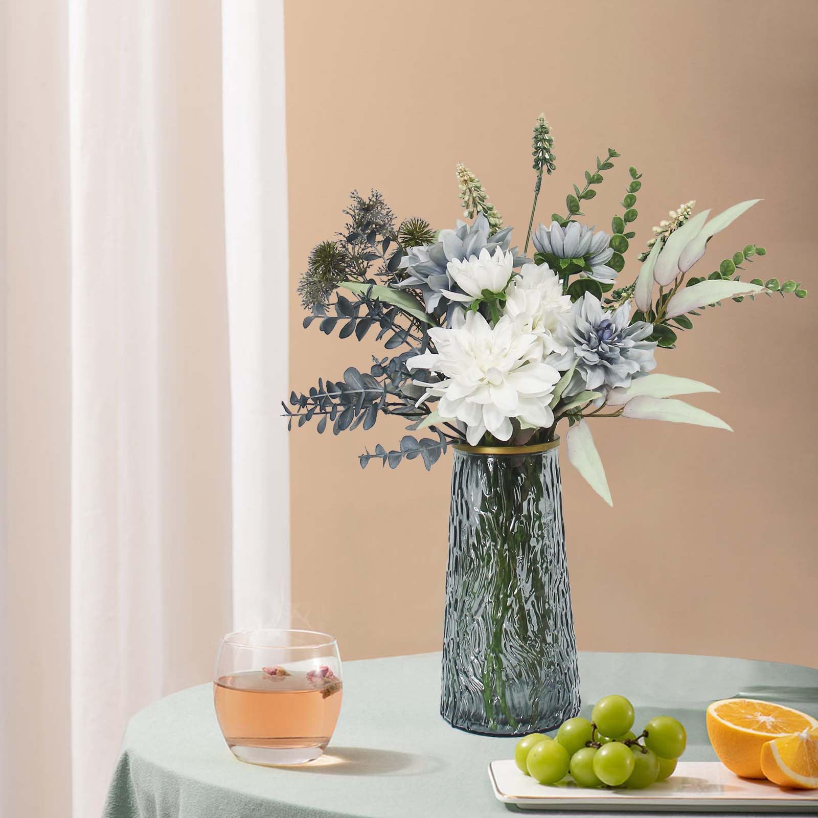 Premium Artificial Flowers in Vase - Elegant Faux Floral Centerpiece for Dining Table, Coffee Table & Kitchen Decor - Perfect Home Decor for Living Room, Wedding & Office