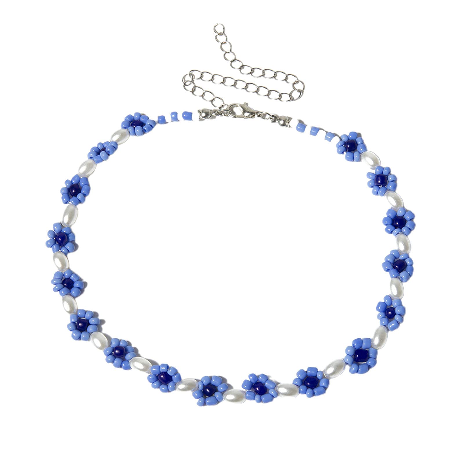 Elegant Blue Flower Pearl Necklace for Women - Fashion Jewelry with Creative Design, Perfect for Parties, Weddings & Special Occasions