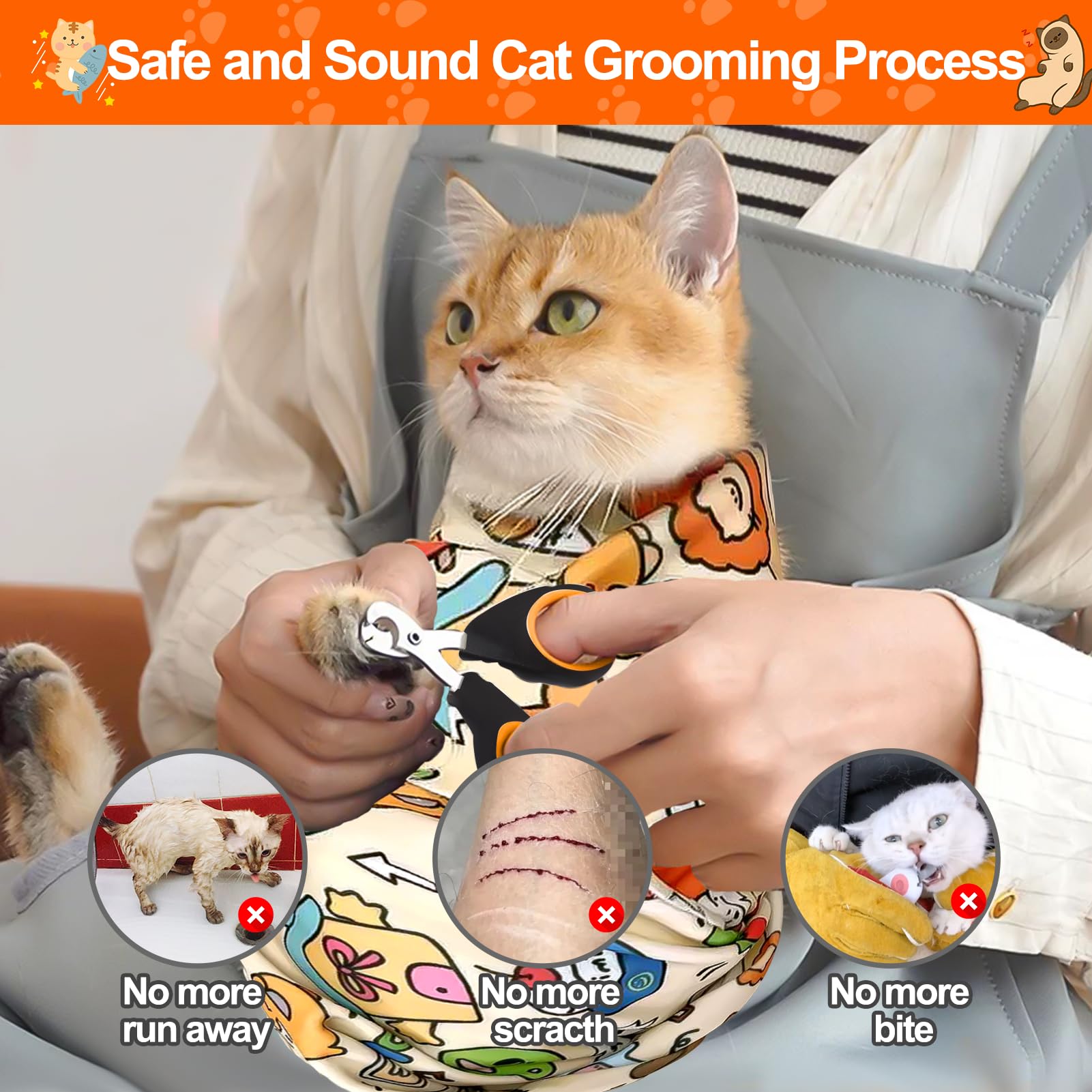 Premium Cat Grooming Wrap for Nail Trimming - Anti-Scratch & Escape-Proof Cat Restraint with Nail Clippers - Calming Swaddle for Stress-Free Grooming (Large Size) - Perfect for Anxious Cats & Home Pet Care