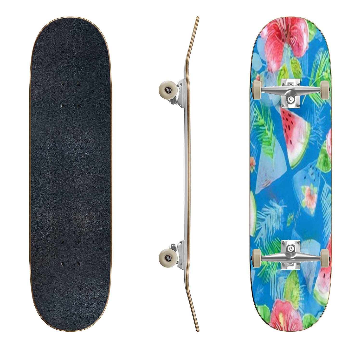 Watercolor Tropical Skateboard - Classic Concave Longboard for Beginners & Pros | Extreme Sports & Teen Gifts | Perfect for Street Skating, Commuting & Skatepark Tricks