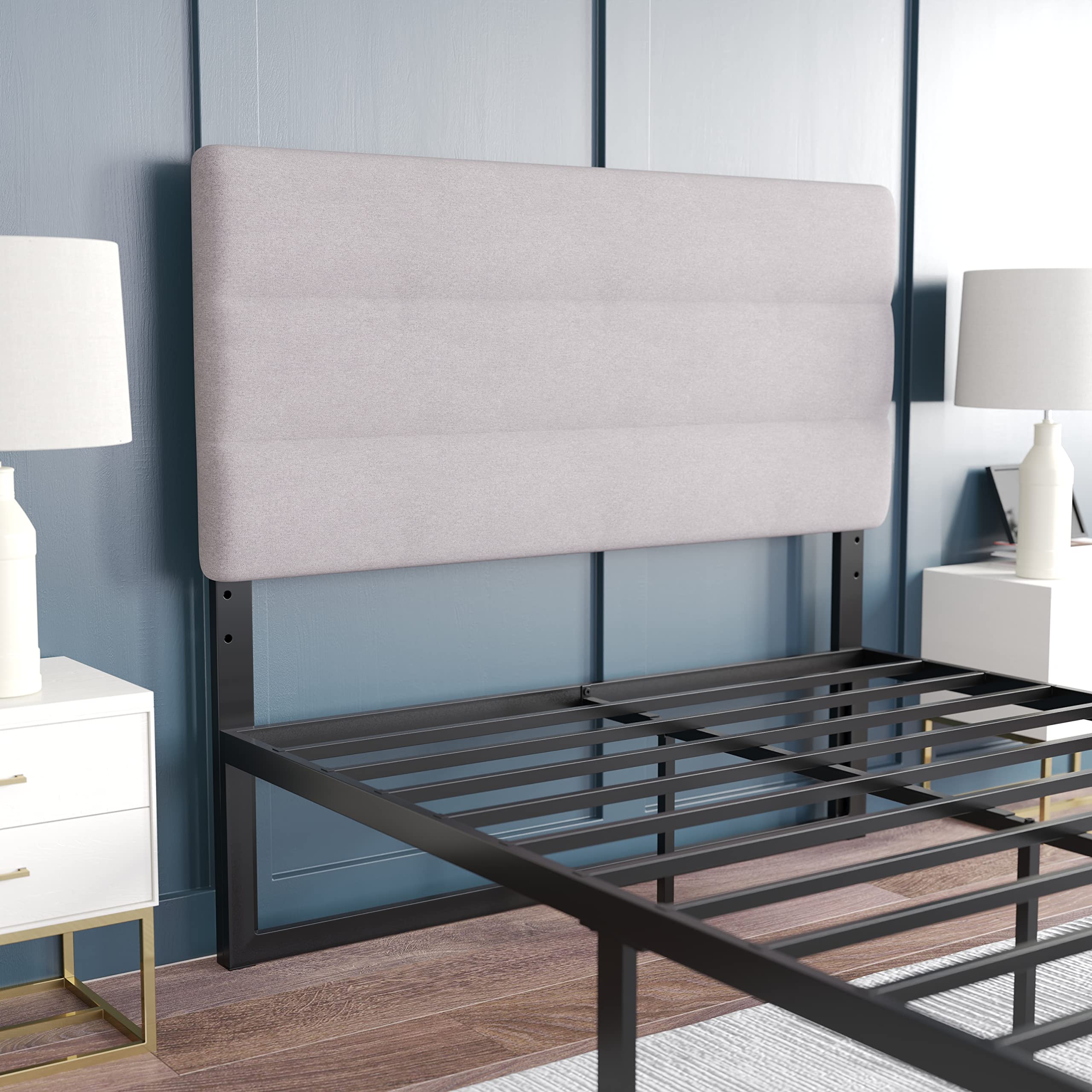 Emma & Oliver Gannon Full Size Upholstered Headboard - Adjustable Height Gray Fabric Bed Headboard - Easy 30-Min Assembly - Fits Most Bed Frames (Bed Frame Not Included) - Perfect for Master Bedrooms, Guest Rooms & Apartment Decor