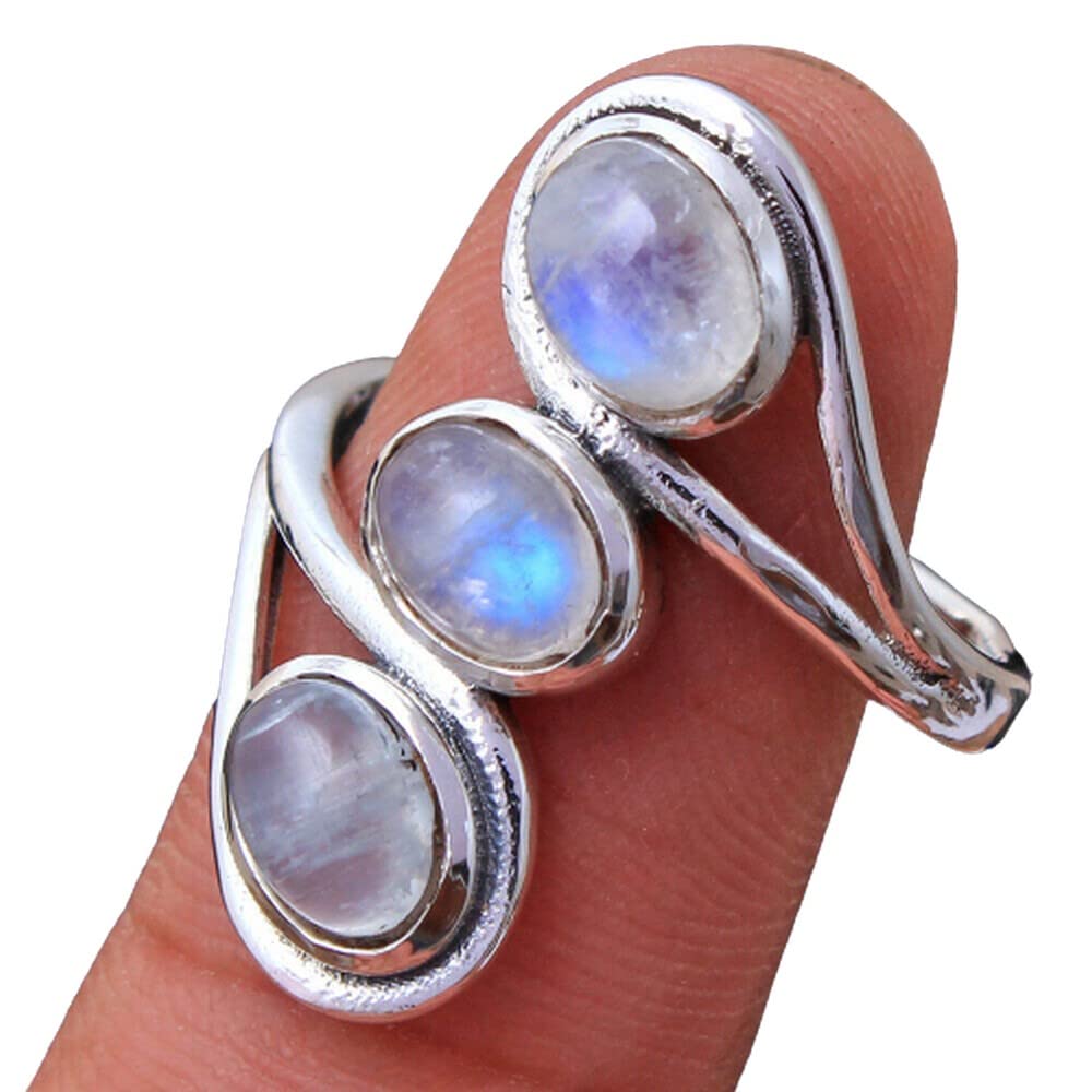 Moonstone 925 Sterling Silver Rings for Women | Oval Gemstone Bridesmaid Jewelry | 3-Stone Bezel Set Handmade Rings | Perfect for Weddings, Engagements & Special Occasions