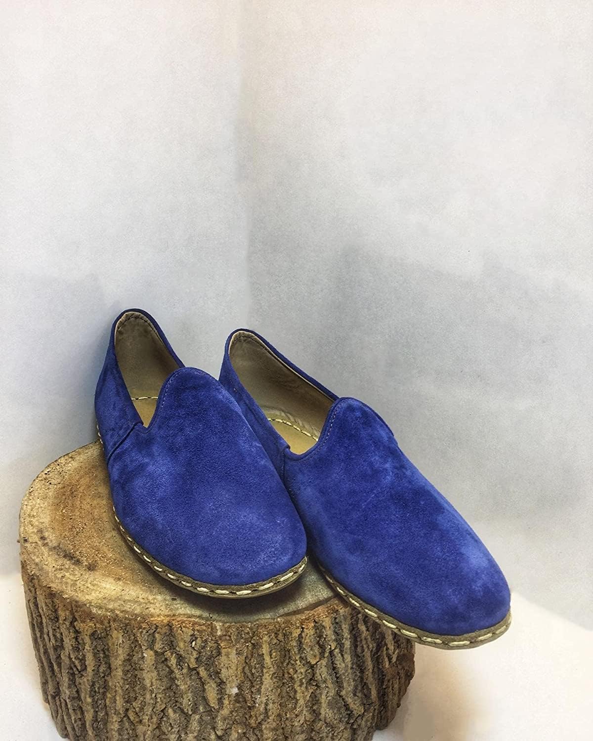 Authentic 100% Handmade Genuine Leather Men's Turkish Saracli Slippers - Lightweight & Breathable Comfort - Size 10.5 Navy Blue - Perfect for Home, Lounge & Gift Giving