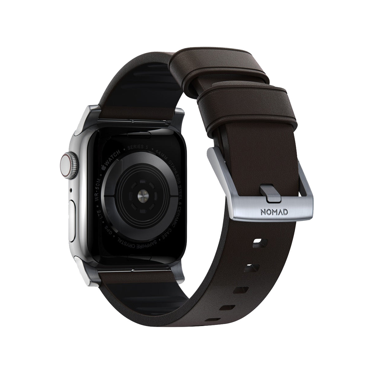 Nomad Active Band Pro 45mm / 49mm Silver Hard Case with Premium Brown Leather Strap - Compatible with Apple Watch for Workout, Travel & Everyday Wear
