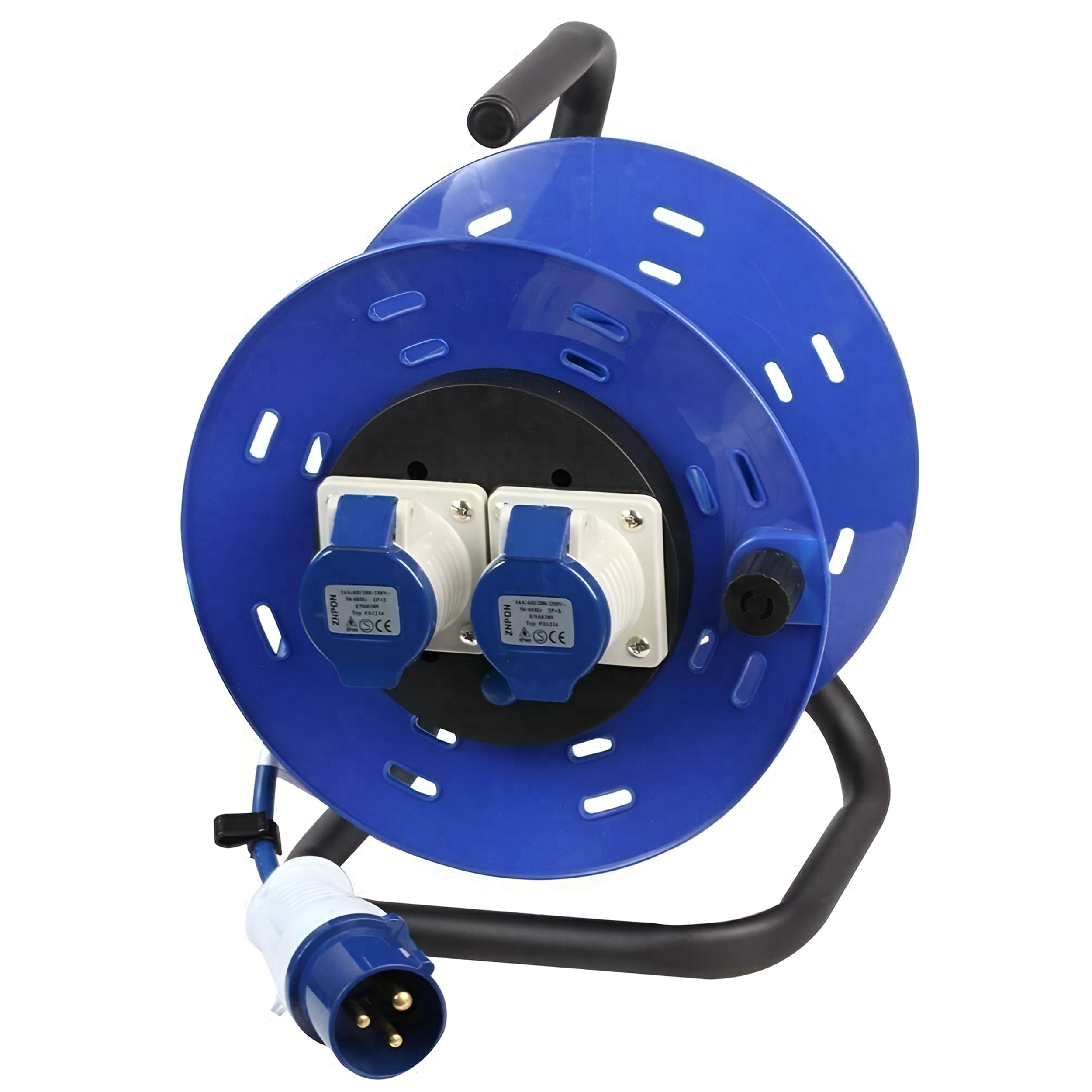 PRO ELEC 2 Gang 240V 16A Blue Extension Reel Power Cord - Heavy Duty Electrical Outlet for Workshops, Construction Sites & Outdoor Use