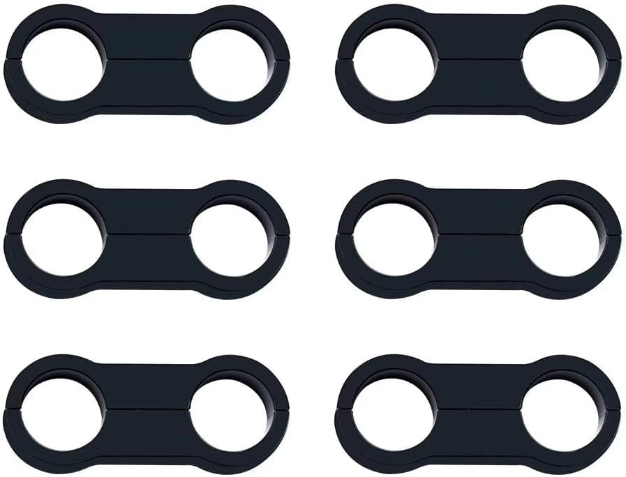 4AN Black Aluminum Hose Clamp Separator - Fuel, Oil, Brake, Water & Gas Line Adapter (6-Piece Pack) for Automotive, Marine & Industrial Applications