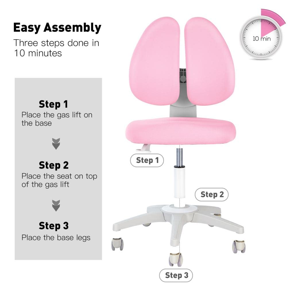 360° Swivel Kids Chair - Adjustable Height & Seat Depth Ergonomic Study Chair for Home & School - Armless Student Desk Chair with Sit Brake Casters for Computer, Reading & Learning Activities