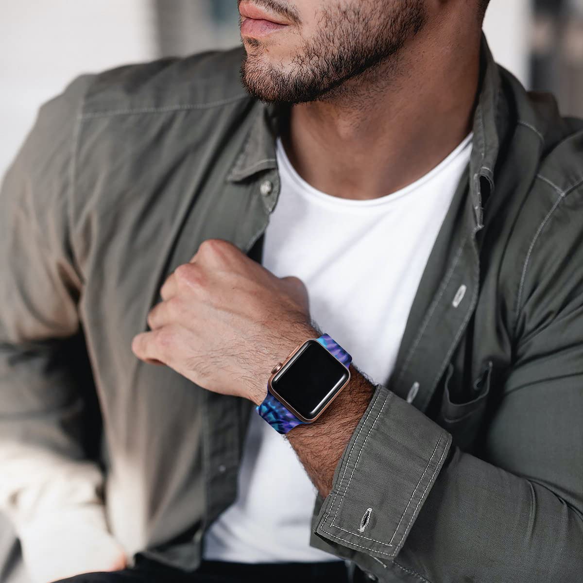 Floral Print Silicone Sport Band for Apple Watch Series 9/8/7/6/5/4/3/2/1/SE - Compatible with 49mm 45mm 44mm 42mm 41mm 40mm 38mm - Women's Fashion Strap for Workout, Running & Daily Wear