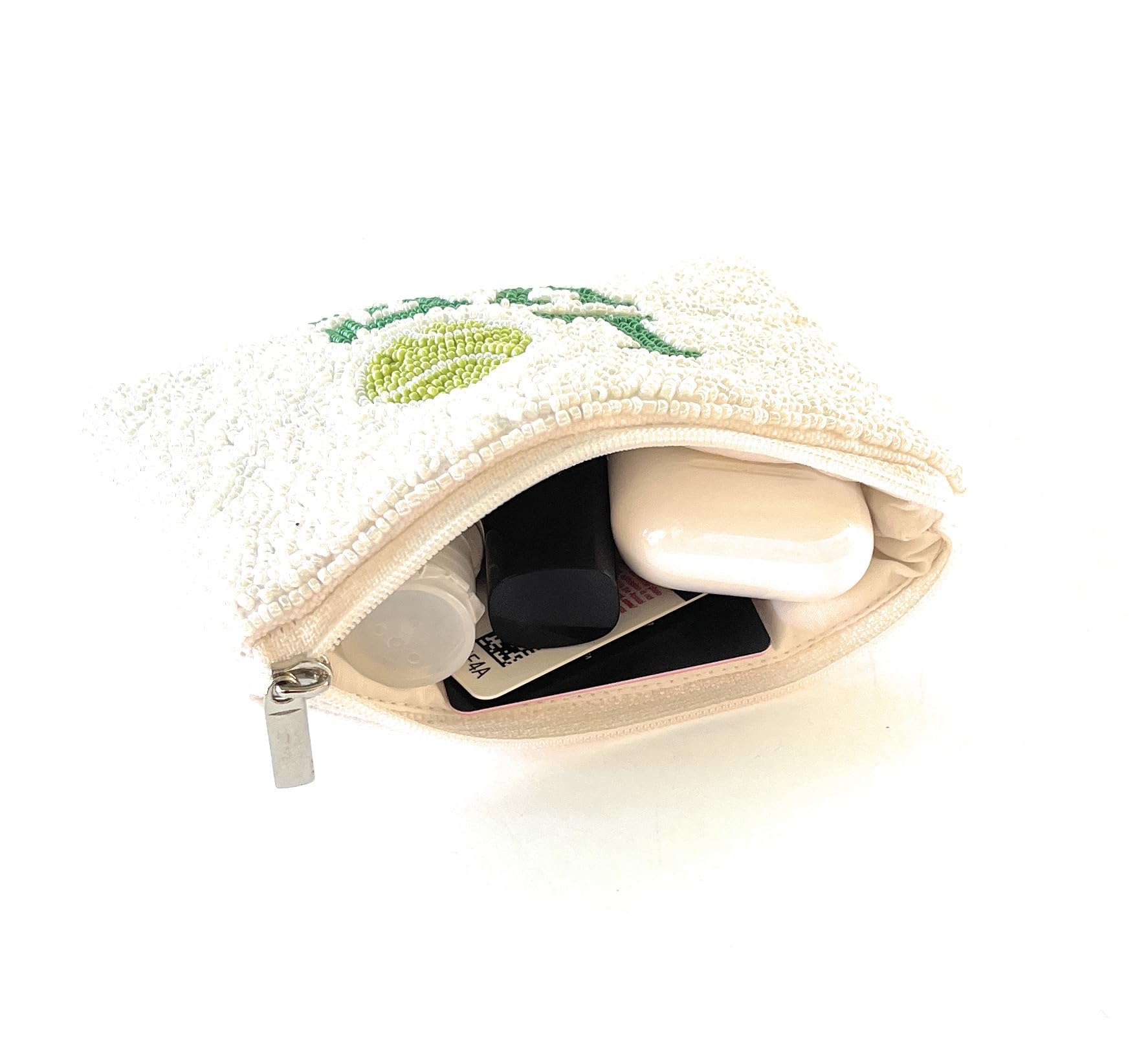 Tennis Beaded Coin Purse for Women - Elegant White Small Wallet - Perfect Gift for Tennis Lovers - Ideal for Carrying Gift Cards, Cash & Jewelry - Great for Matches, Travel & Everyday Use