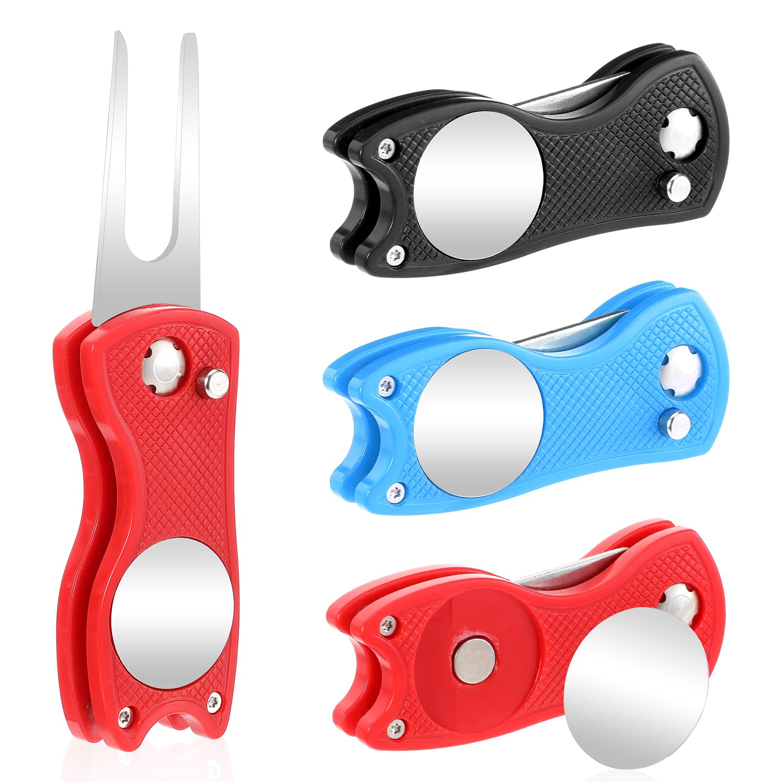 3Pcs Golf Divot Repair Tool Set - Foldable Metal Golf Green Repair Tool with Ball Marker & Turf Fork - Perfect for Golf Course, Practice & Tournament Use