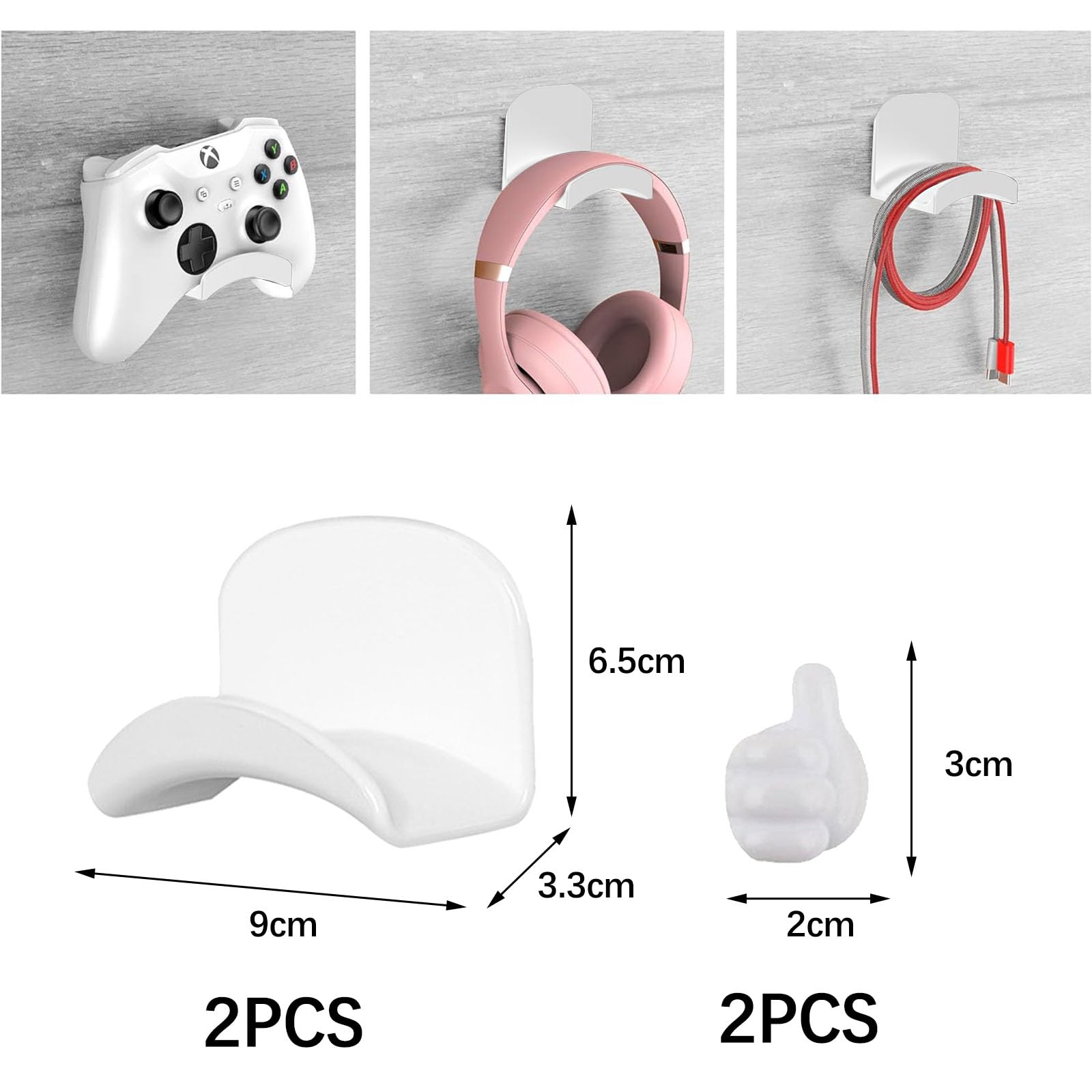 KARELLS Universal Headphone Holder with Strong Adhesive - 4 Pack White Headset Stand Hooks for Gaming Headphones, Cables - Wall, Desk & Office Organization Accessories - Perfect for Home, Work & Gaming Setup