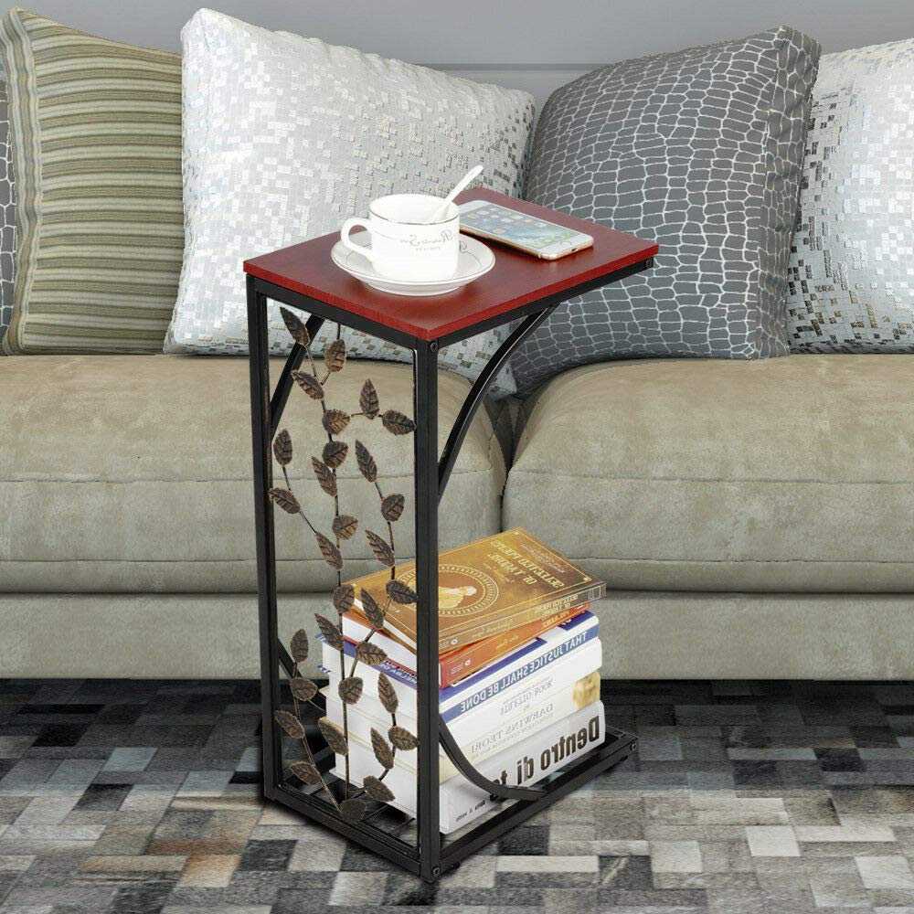 Antique Wood Small Sofa Side Table - End Table, Snack Table, Accent Console & Nightstand for Living Room, Bedroom & Office Use