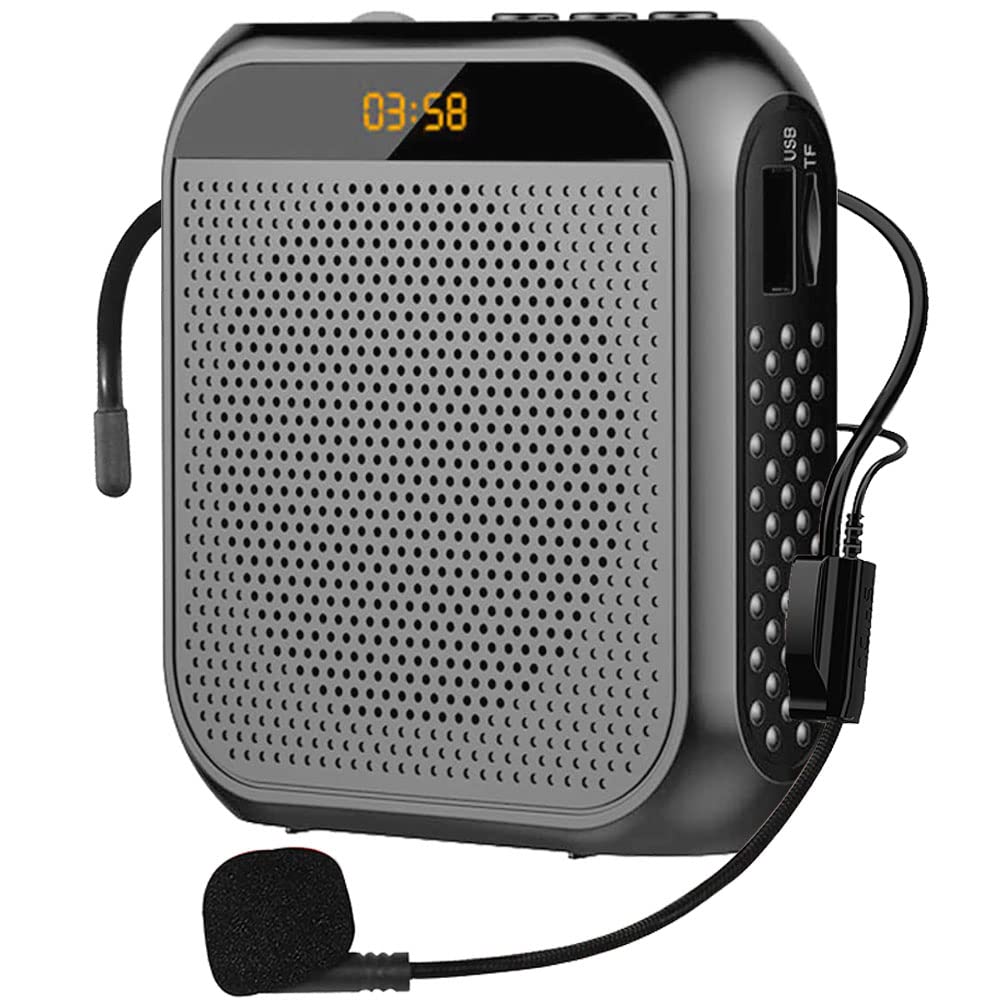 Portable Voice Amplifier with 2200mAh Rechargeable Battery - Wireless Headset Microphone & Speaker System for Teachers, Public Speaking, Meetings, Yoga Classes, Tour Guides, and Outdoor Events (Black) - Perfect for Lectures, Presentations, and Large Group Instruction