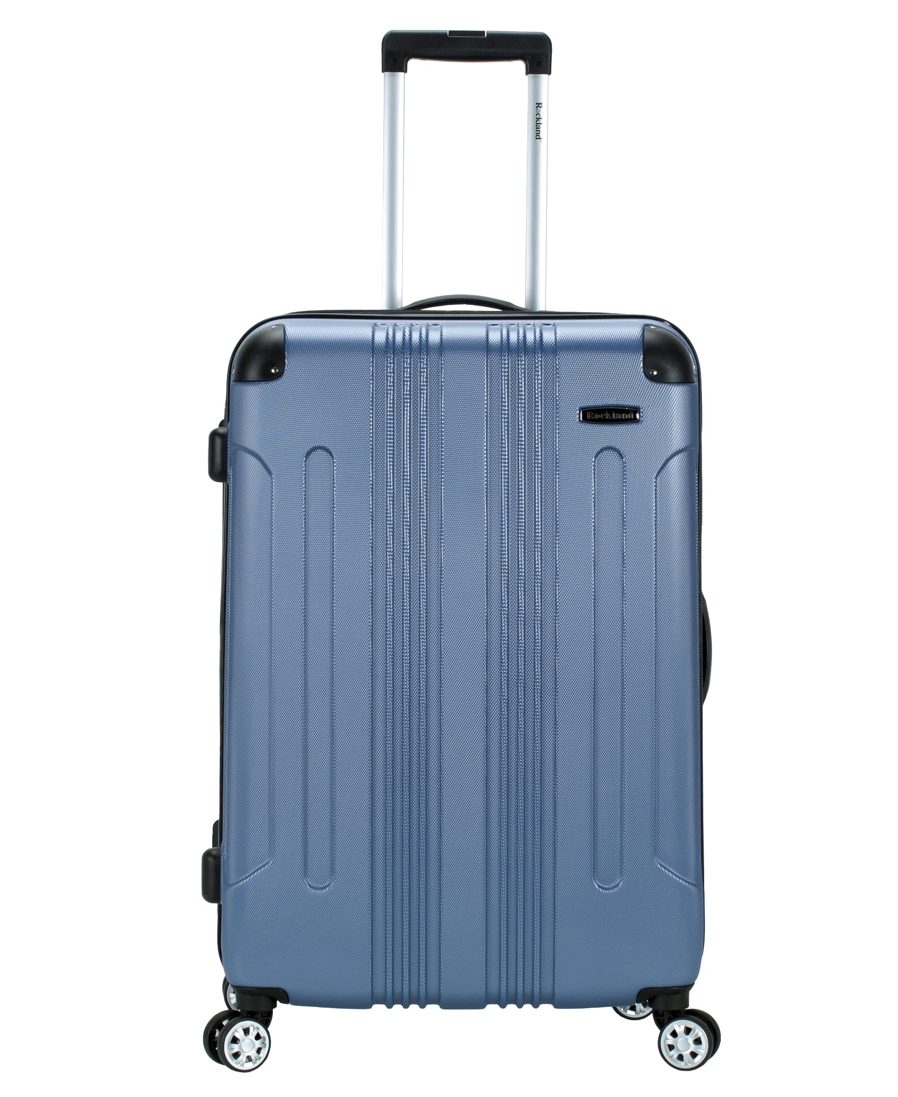 Rockland London 28 Inch Expandable Hardside Luggage with 360° Spinner Wheels, Durable Checked Suitcase for Travel, Blue - Perfect for Airplane, Business Trips & Vacation Packing